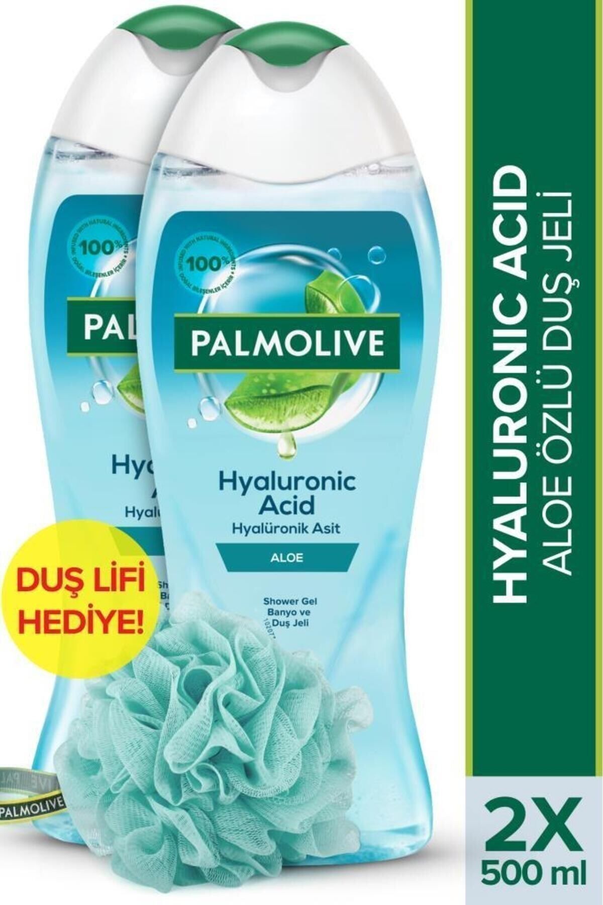 Palmolive Hyaluronic Acid Doğal Aloe Özlü Banyo ve Duş Jeli 500 ml x2 Adet + Duş Lifi Hediye
