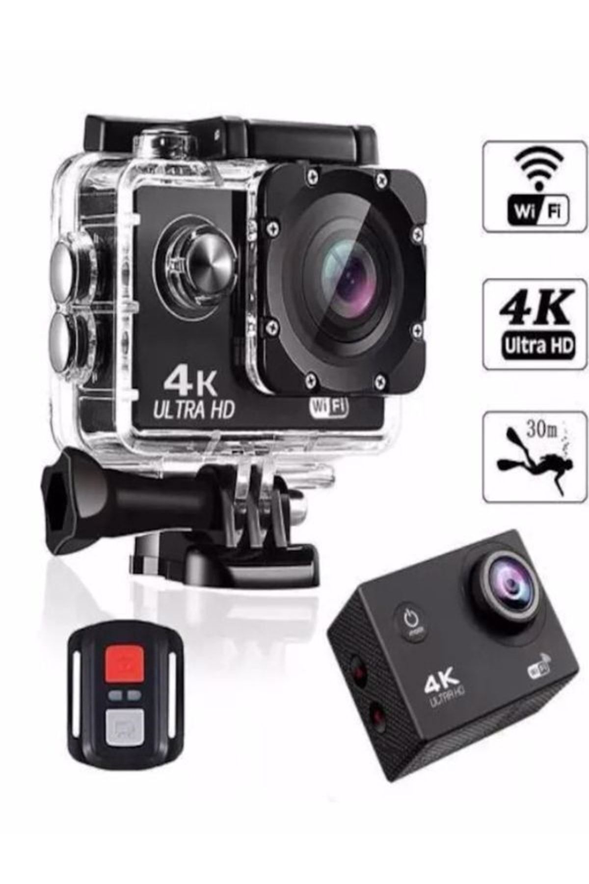 ULTRATEKNO Kask Kamerası 170 Derece 16 Mp 4k Ultra Hd Wifi Aksiyon Kamerası Kumandalı Kamera