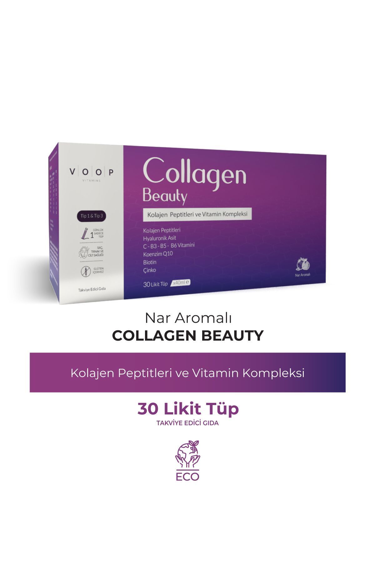 VOOP Collagen Beauty Nar Aromalı Shot Tip 1, Tip 3 | 5500 Mg - 40 ml 30 Tüp
