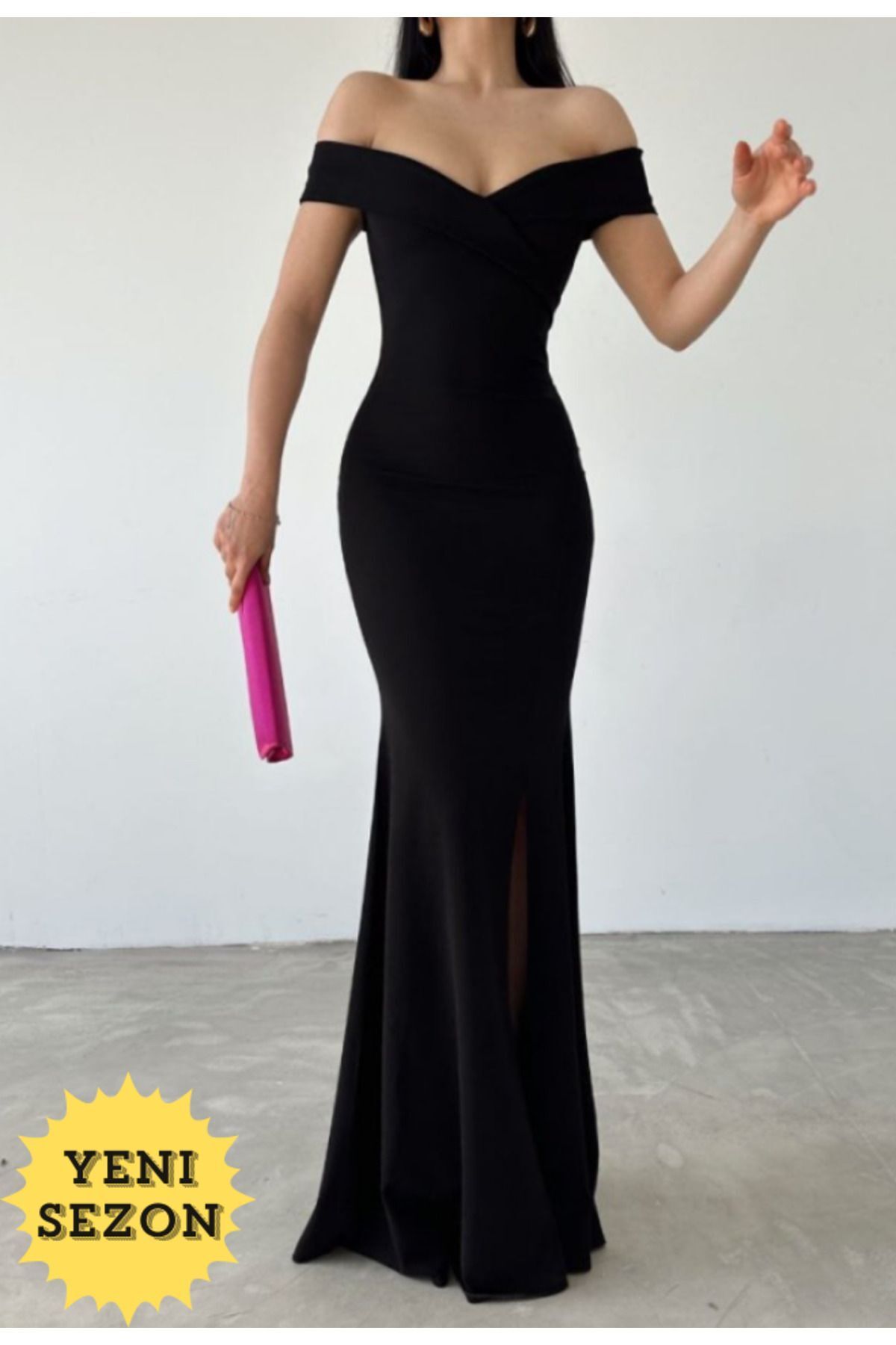 StilVibe Kadın dalgıç kumaş kayık yaka ve dekolte detaylı abiye yazlık elbise Editörün Seçtikleri