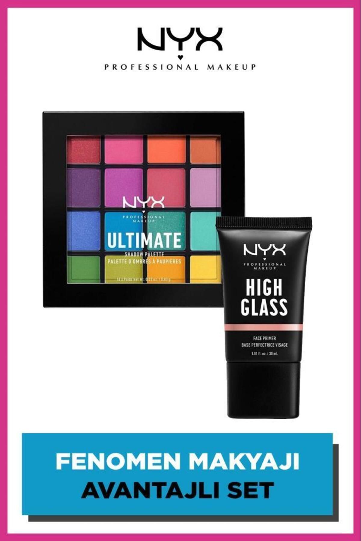 NYX Professional Makeup Fenomen Makyajı Avantajlı Set - Ultimate Shadow Palette Brights & High Glass Face Primer