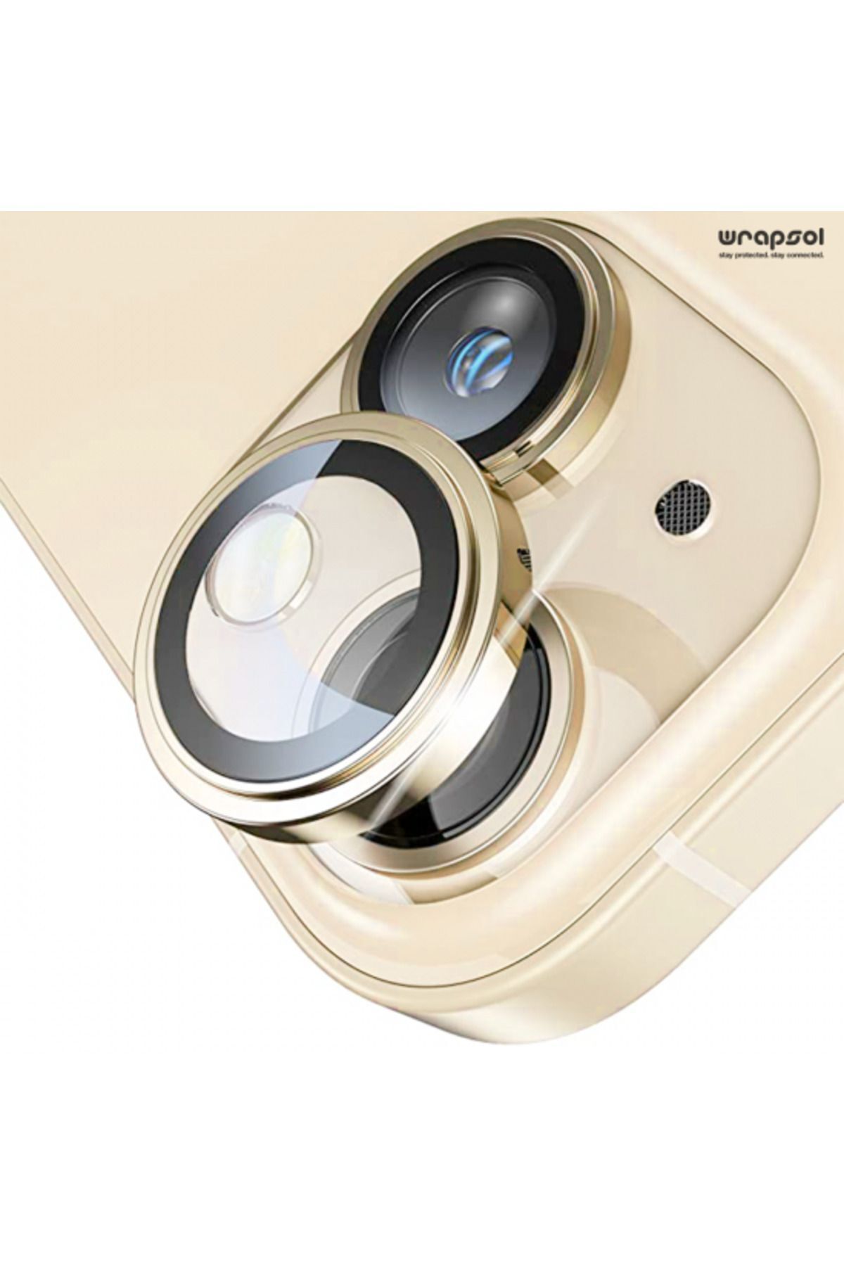 Wrapsol iPhone 15 Plus Sarı Kamera Lens Koruyucu Kolay Uygulama Aparatlı