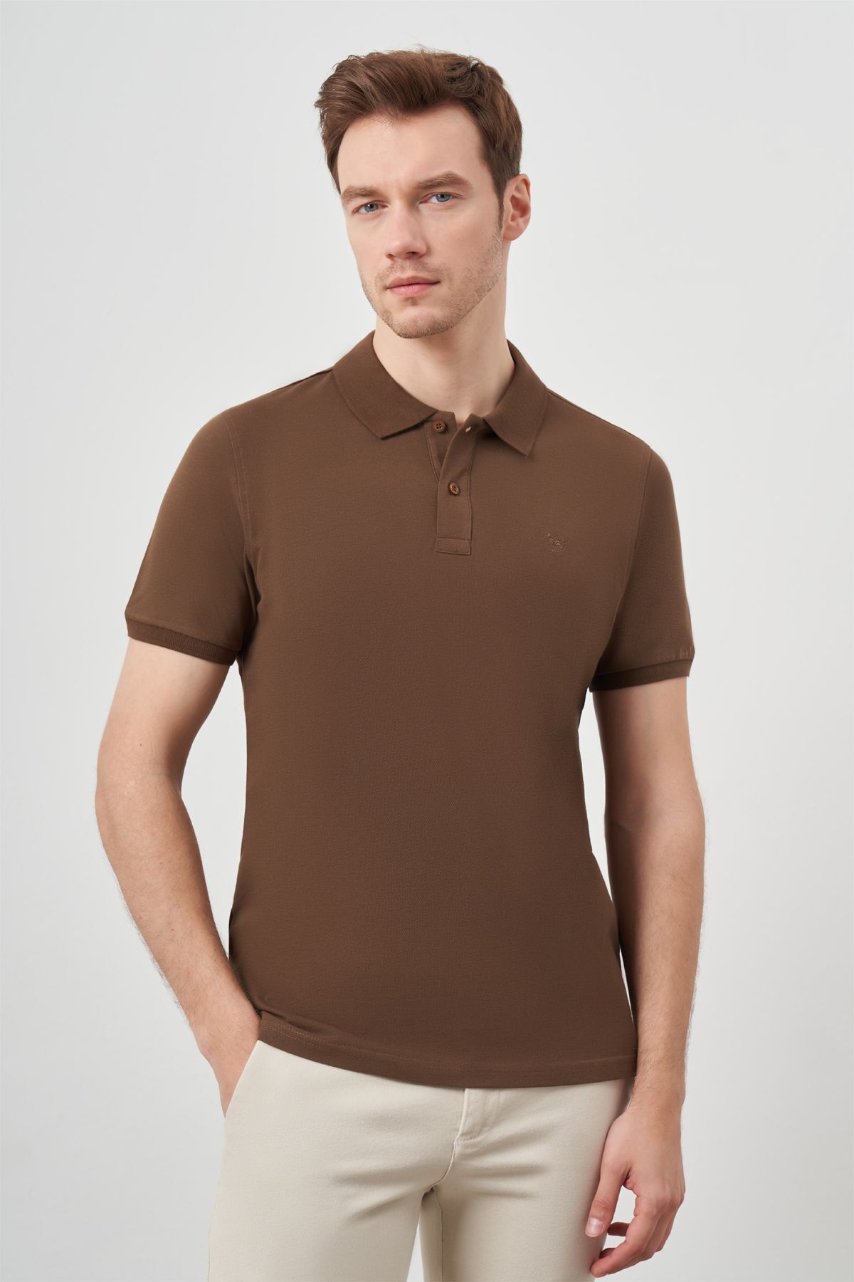 Morven Erkek A-Kahverengi Basic Polo Yaka Dynamic Fit T-Shirt