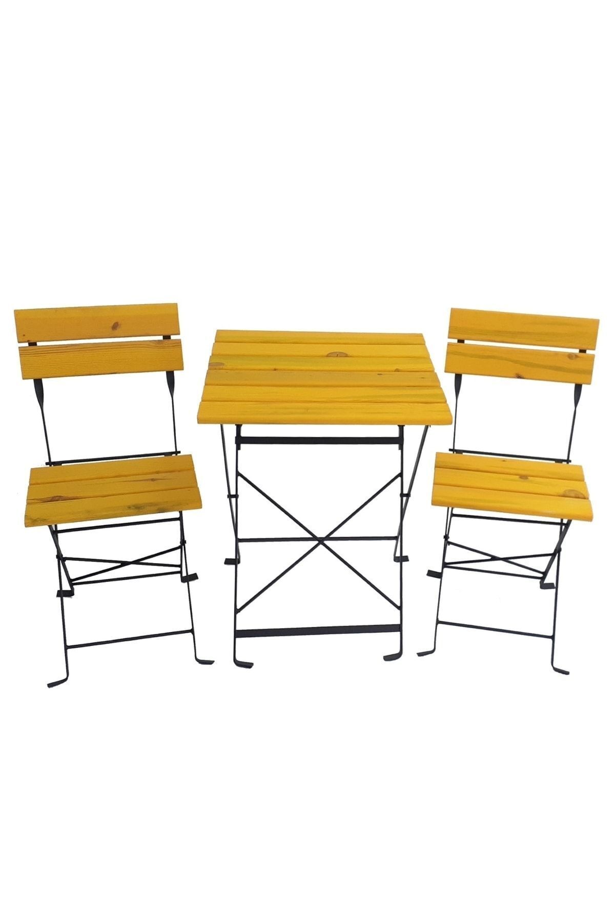 Zemes Design Sarı Katlanır Masa Sandalye Bahçe Balkon Mutfak Takımı 2 Sandalye 1 Masa Ikea Tipi Bistro Takım