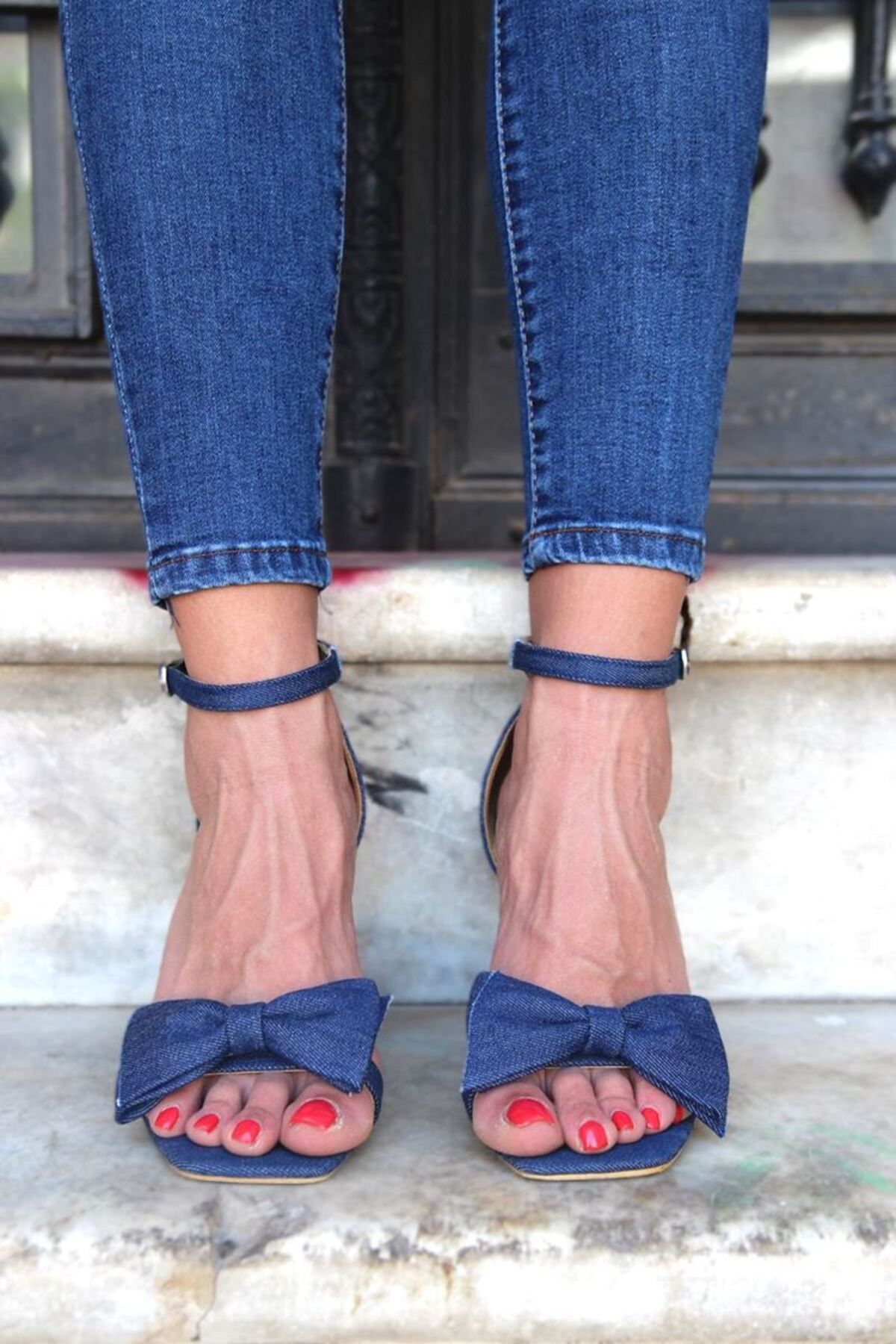 Gökhan Talay Jennifer Lacivert Kot Fiyonklu Orta Topuklu(8 CM) Klasik Topuklu Ayakkabı