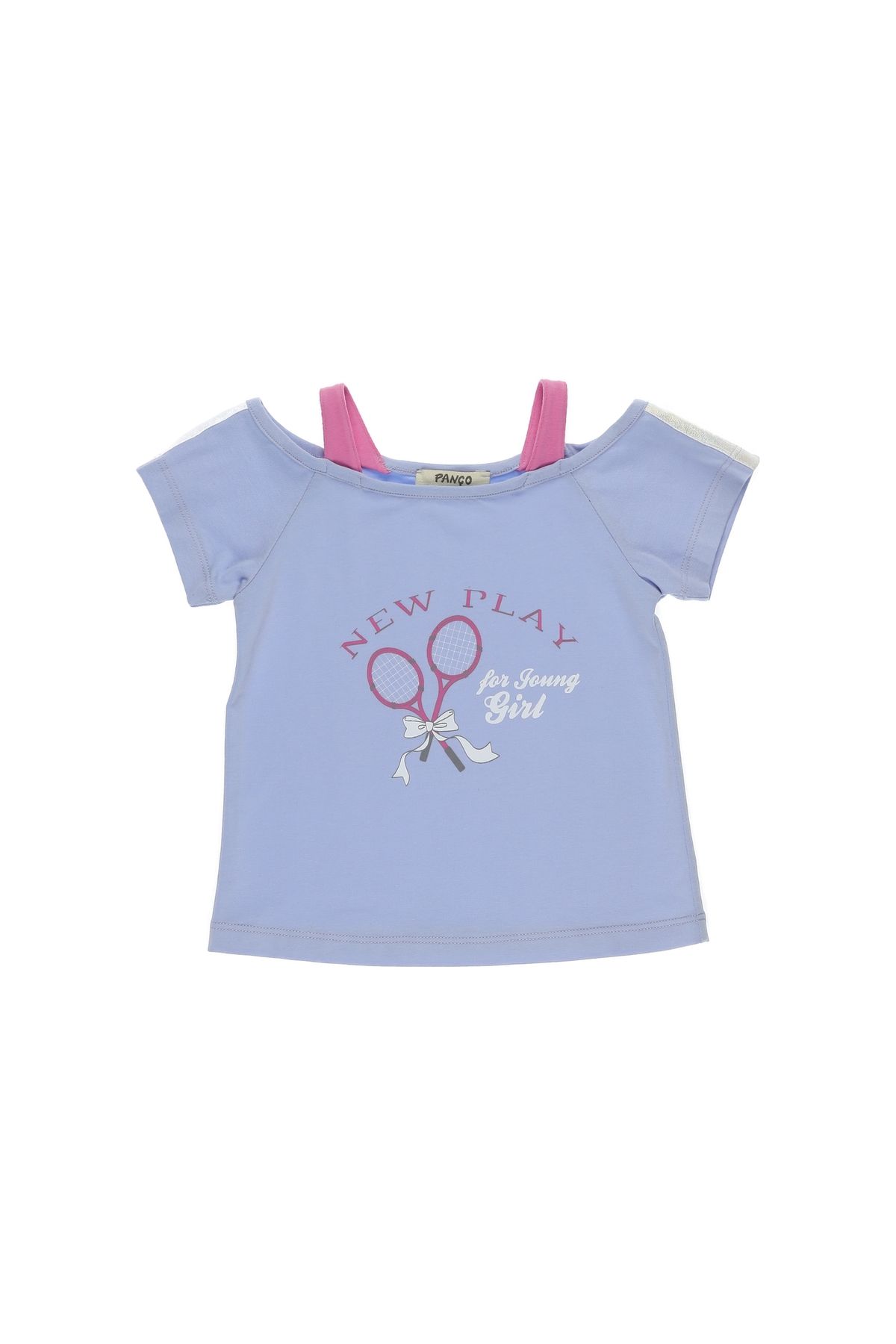 Panço Kız Bebek Omuz Detaylı Baskılı Kısa Kollu Tişört