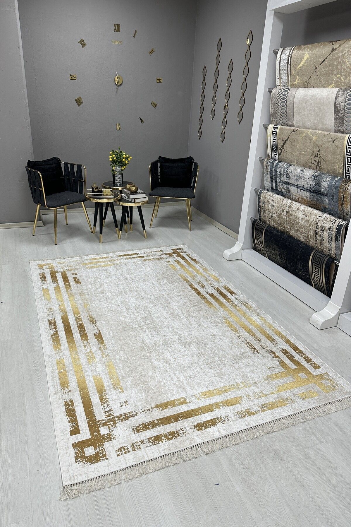 VOPTEKS Gold Halı Gold Salon Halısı Makinede Yıkanabilir Kaymaz Taban Halı Yatak Odası Halısı