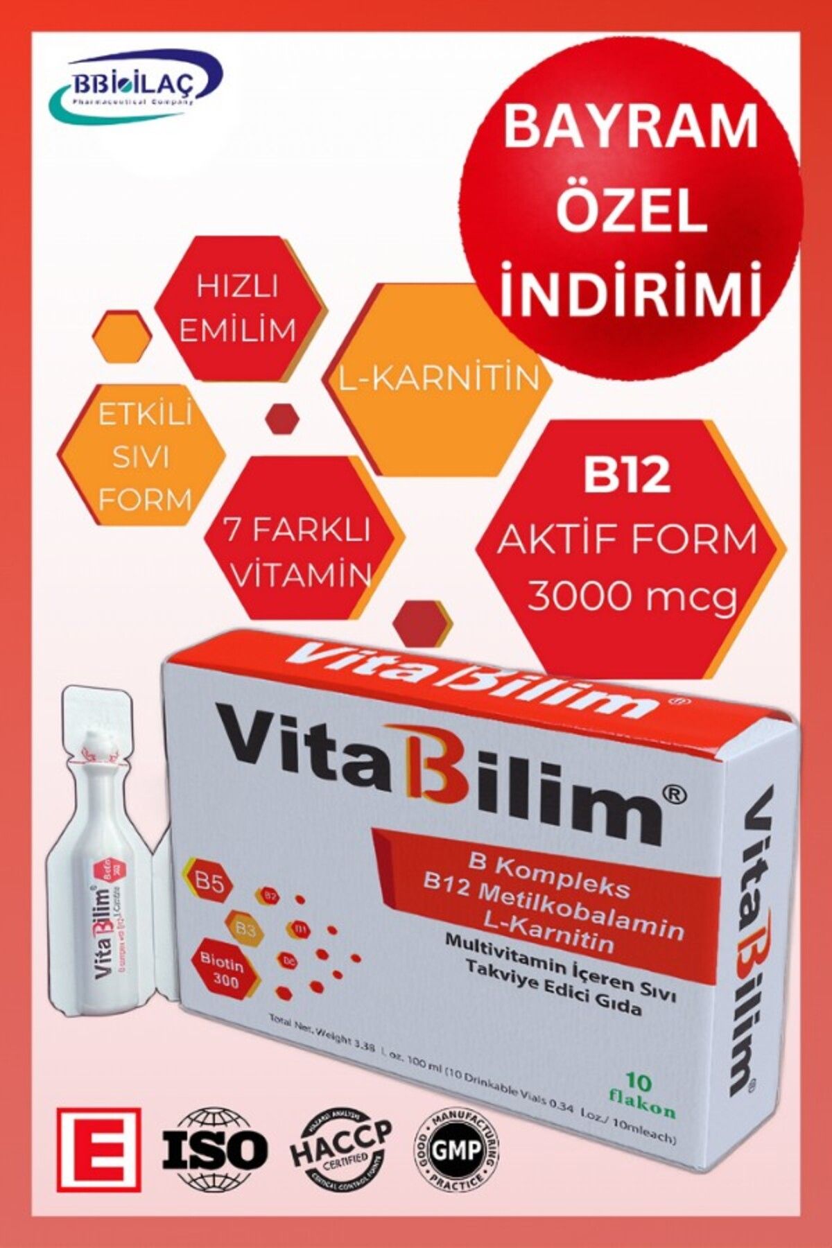 Vitabilim ® B Kompleks Vitamin , Aktif B12 3000 Mcg , Biotin ,b1, B2, B3, B5, B6, B1, L- Karnitin