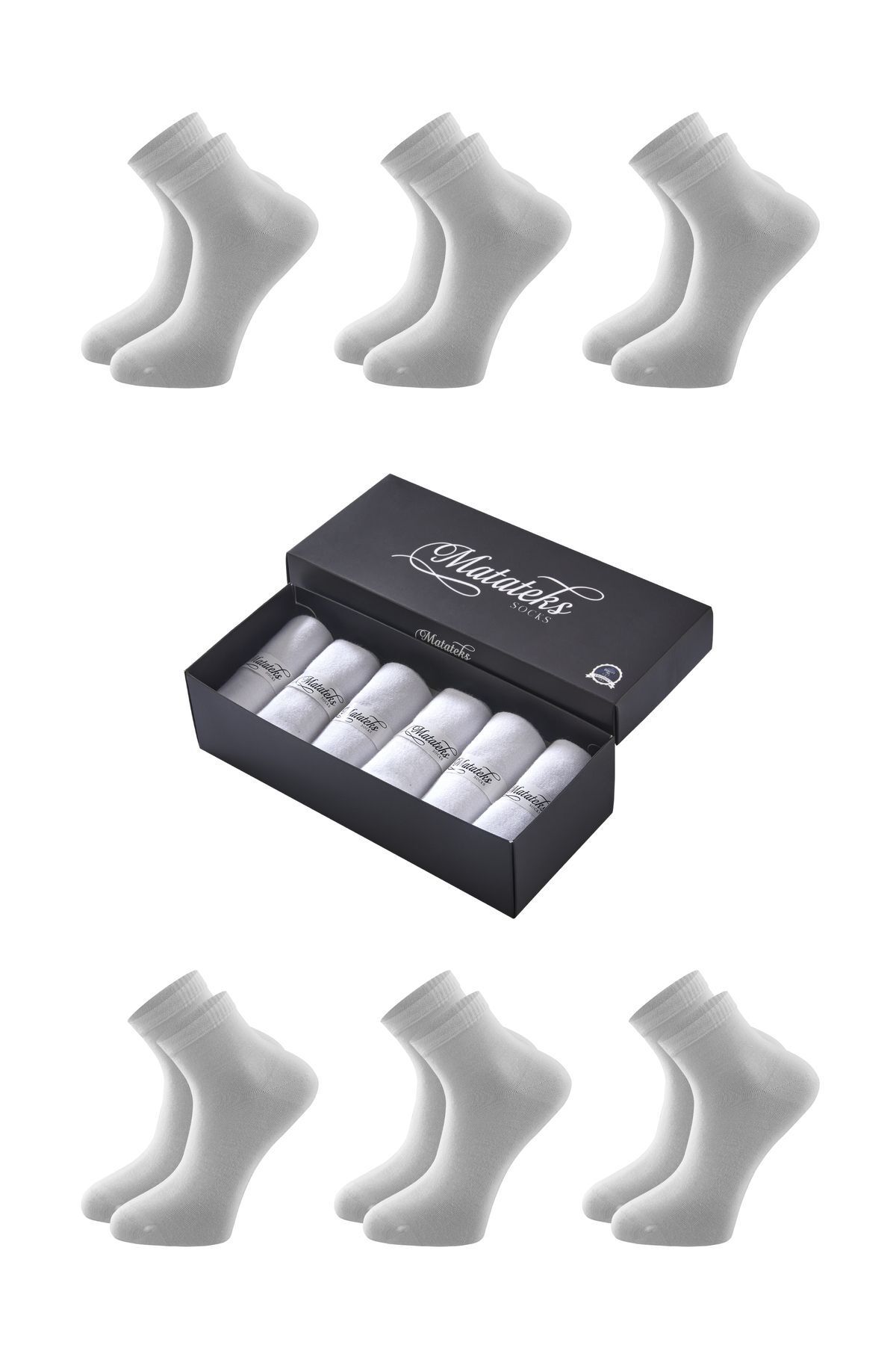 Matateks Bambu Erkek Yarım Konç Düz Beyaz Çorap 200 Iğne Dikişsiz Premium 6’lı Kutulu