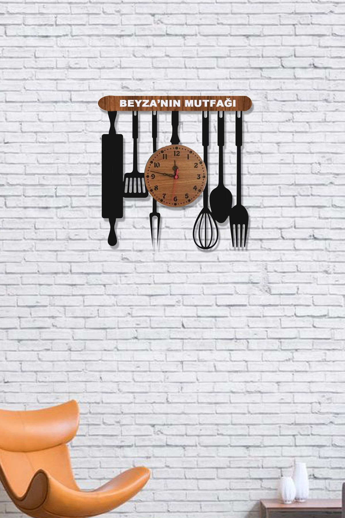 Ensa Design İsim Yazılabilir Dekoratif Mutfak Saat - Mutfak Saati - Kişiye Özel Ahşap Mutfak Saati