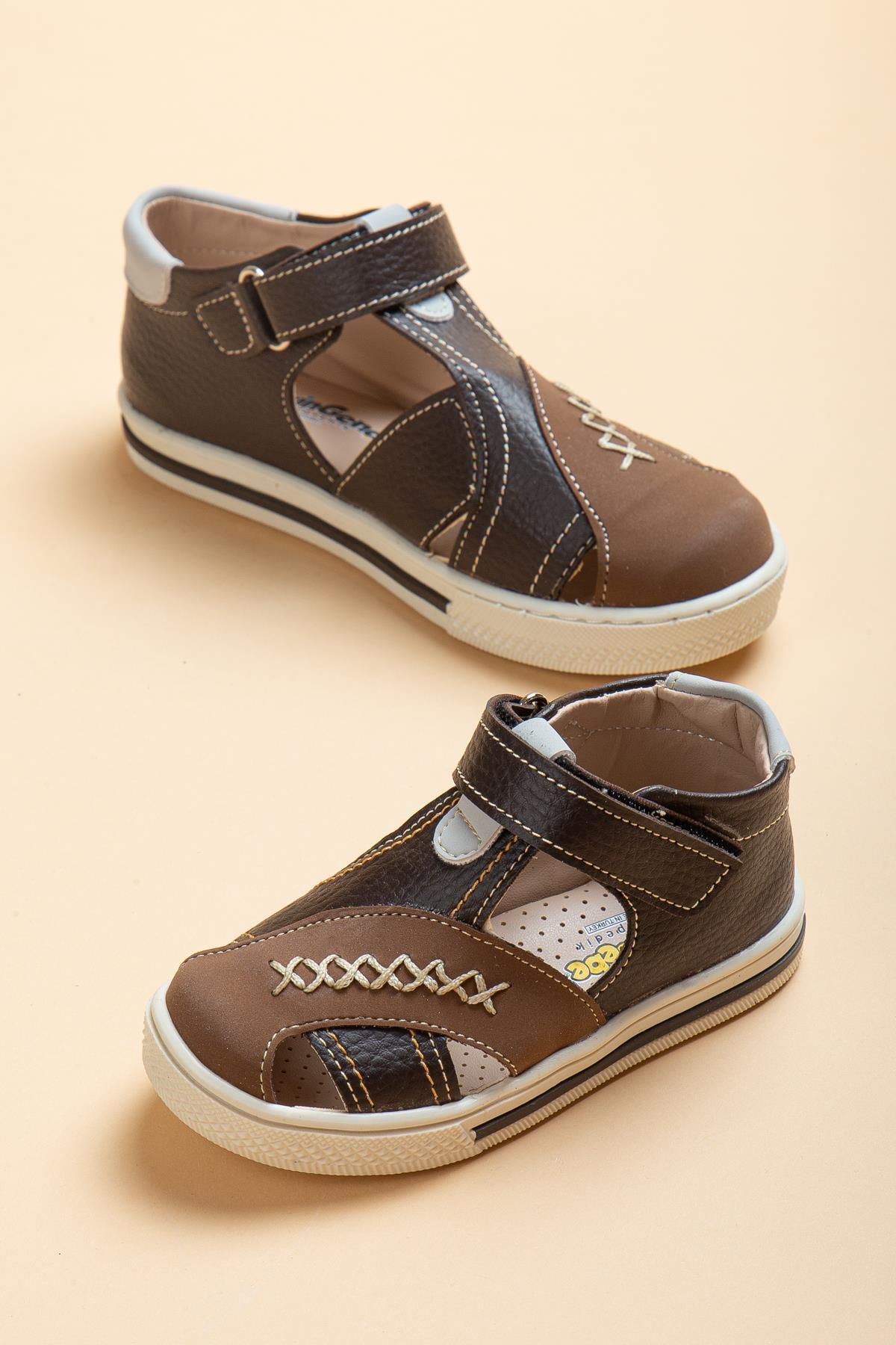 Dilimler Ayakkabı Şirinbebe Şiringenç Saraçlı Model Kahverengi Erkek Ilkadım Bebek Çocuk Ayakkabı Sandalet