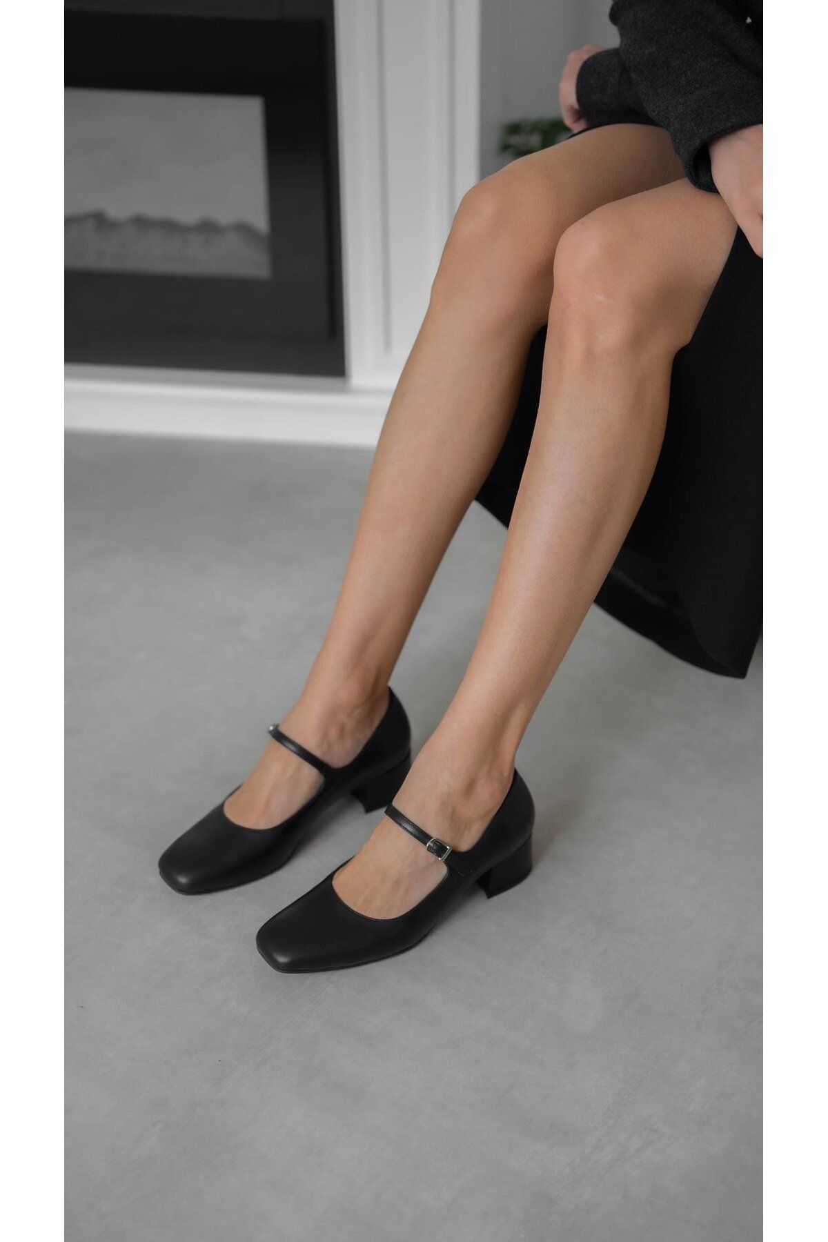 ECENİN BUTİĞİ Rubby Siyah Deri Hakiki Deri Topuklu Ayakkabı