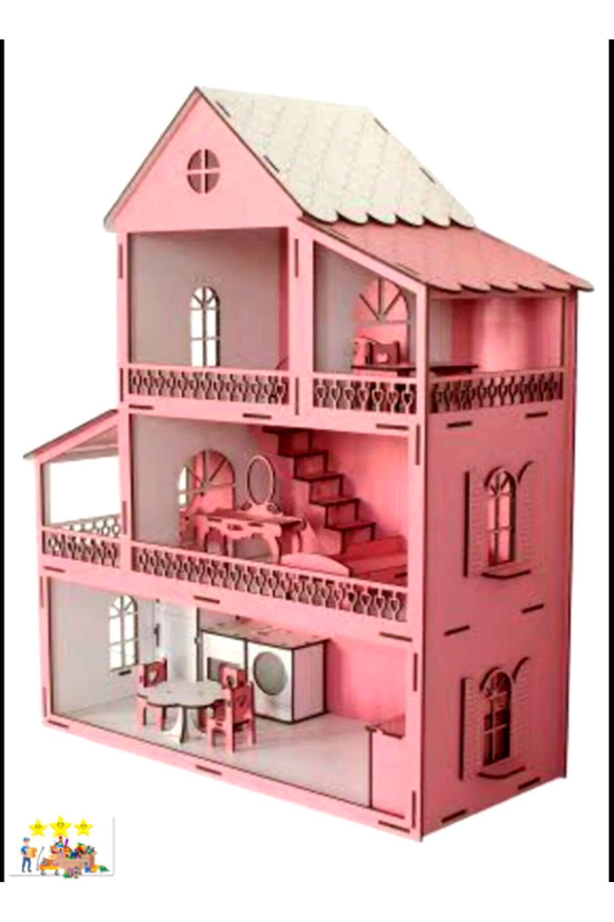 Genel Markalar Eğitici Oyuncaklar Barbie Oyun Evi 15 Adet Mobilyalı Ahşap Dekoratif Maket Ev