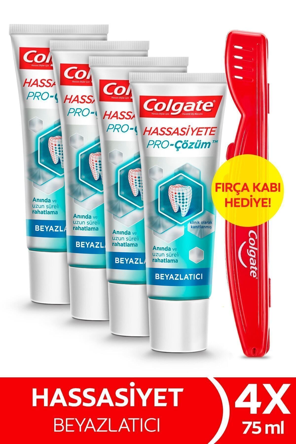 Colgate Hassasiyete Pro Çözüm Beyazlatıcı Pro Relief Diş Macunu 75 ml X 4 Adet Fırça Kabı Hediye