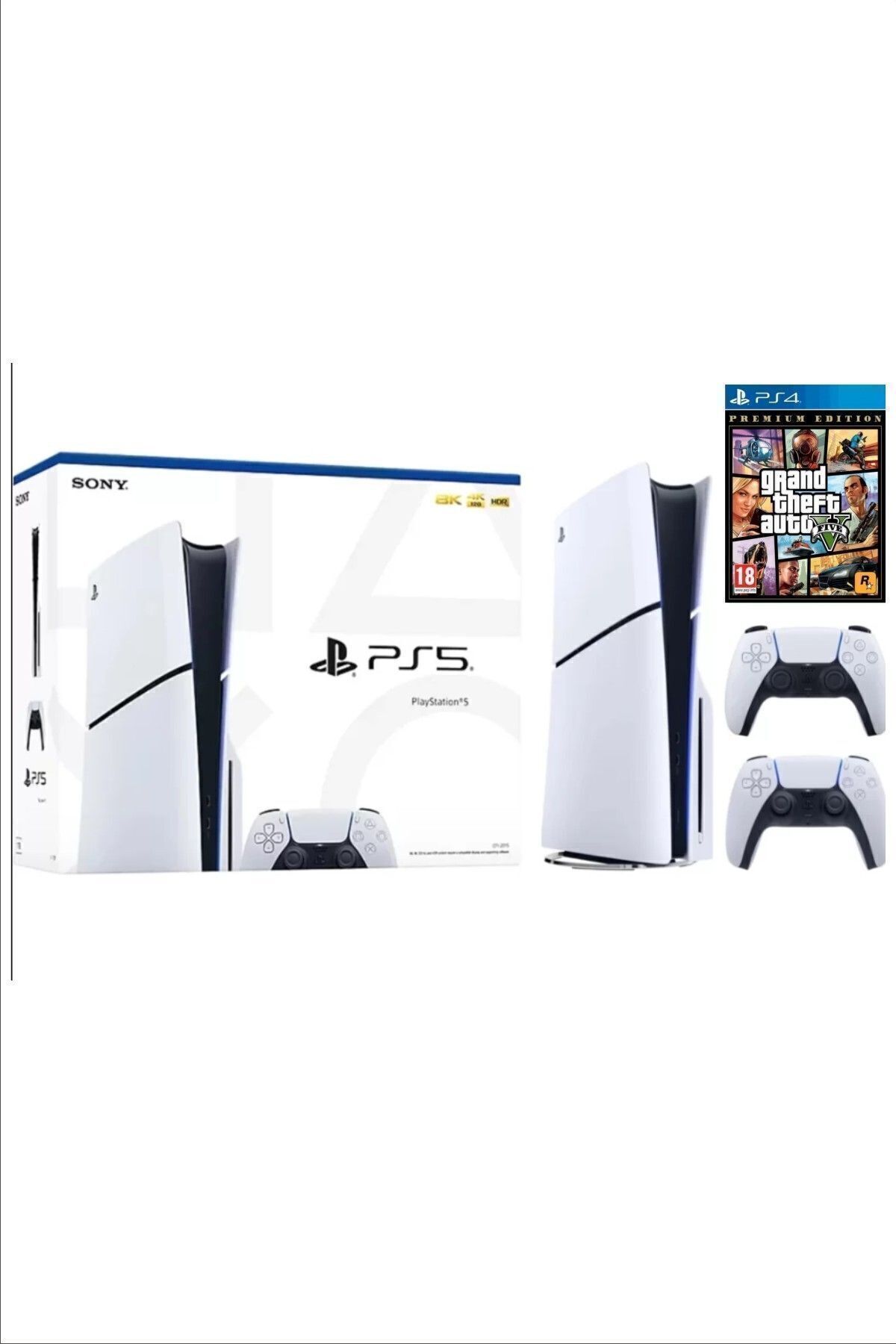 Sony Playstation 5 Slim 1 TB Türkçe Menü + 2. Dualsense Gamepad + GTA 5 Hediyeli+ TR Uyumlu Güç Kablosu