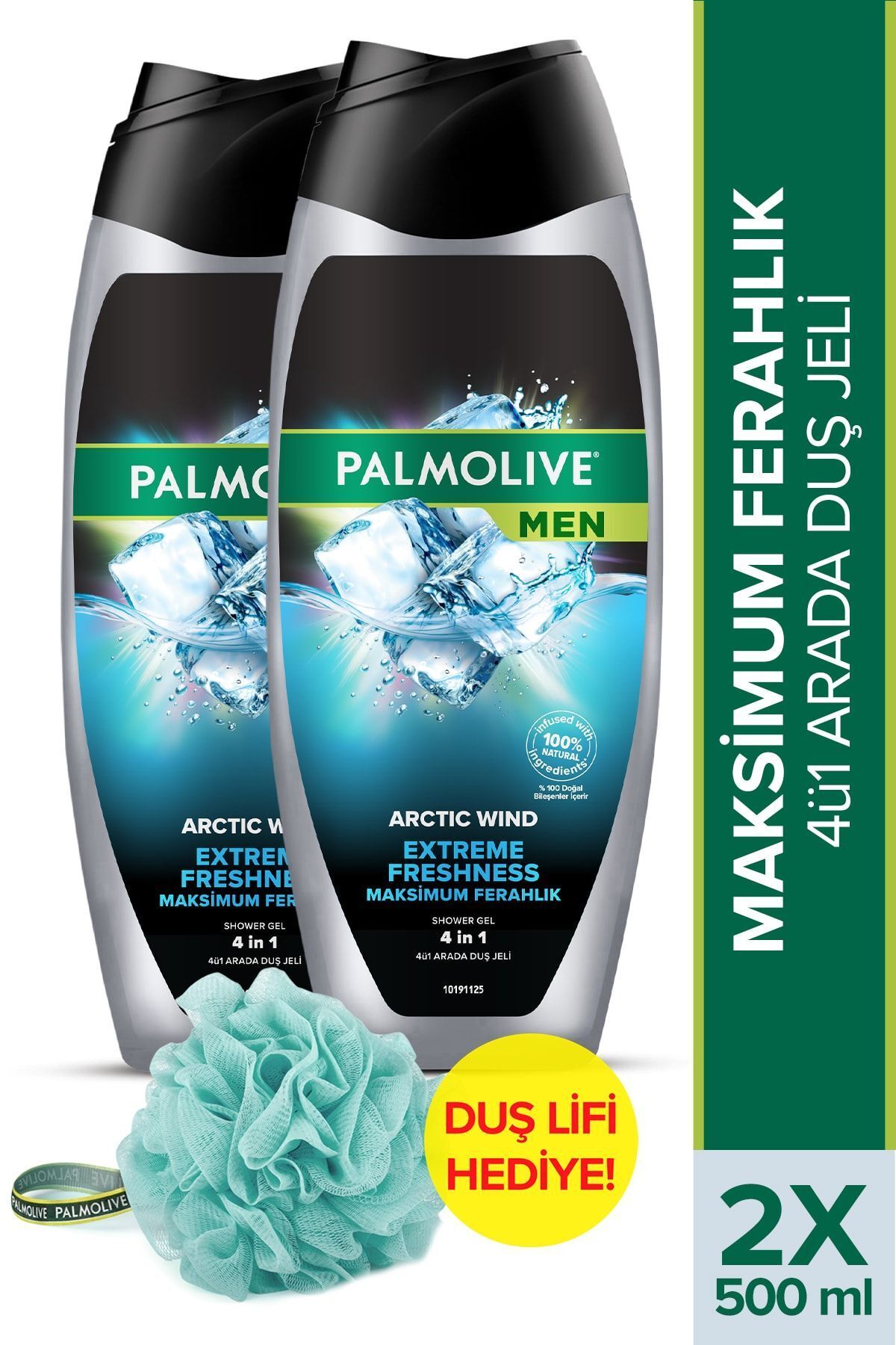 Palmolive Men Extreme Freshness 4ü1 Arada Erkek Duş Jeli ve Şampuan 500 ml x2 Adet + Duş Lifi