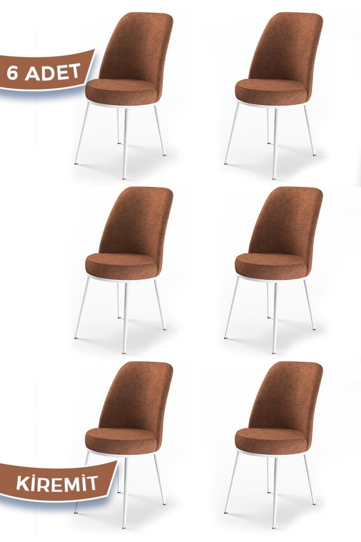 Canisa Concept Dexa Serisi, Üst Kalite Yemek Odası Sandalyesi, Metal Beyaz Iskeletli, 6 Adet Kiremit