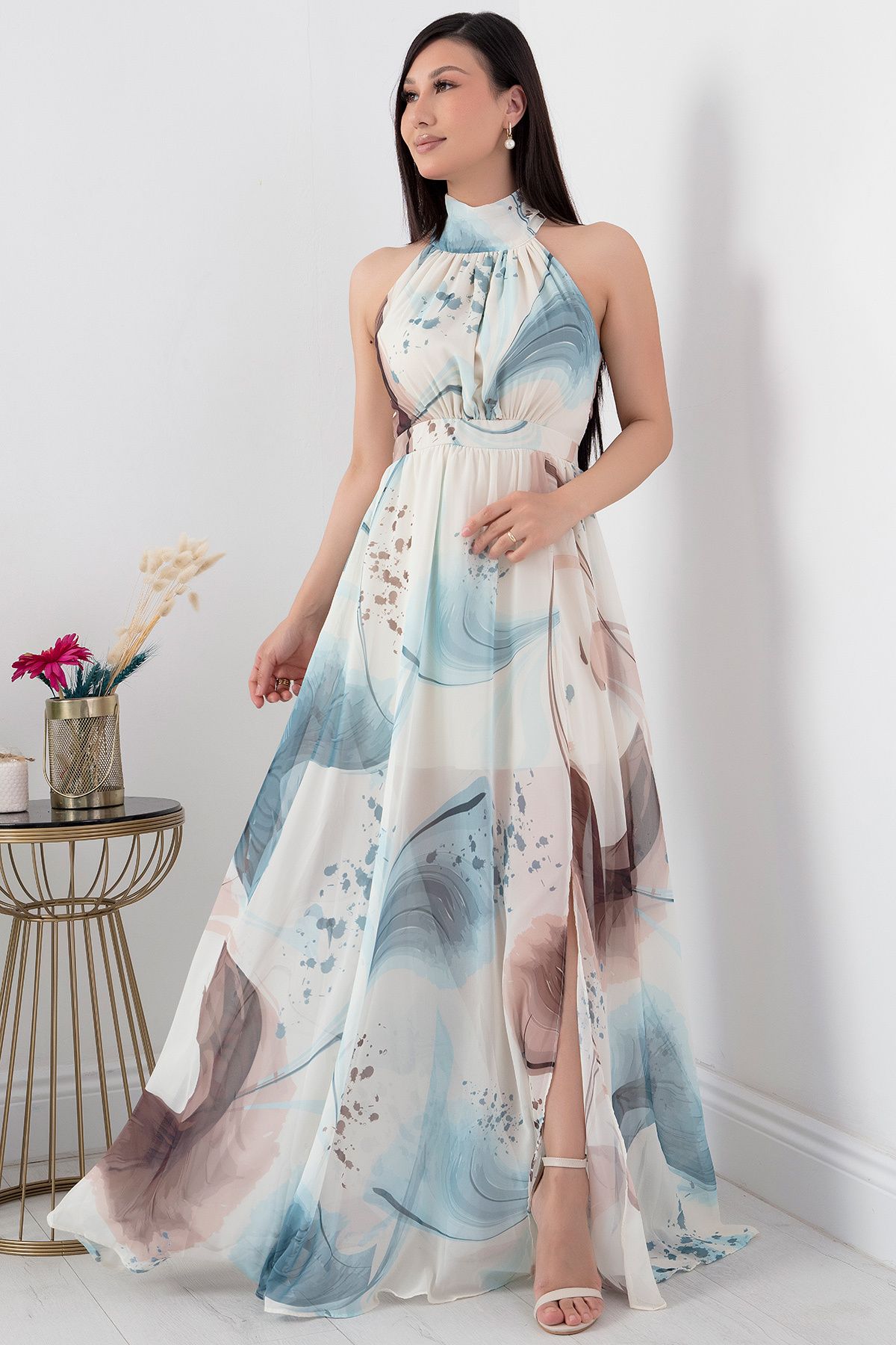 PULLIMM Halter Yaka Şifon Elbise GRS3242