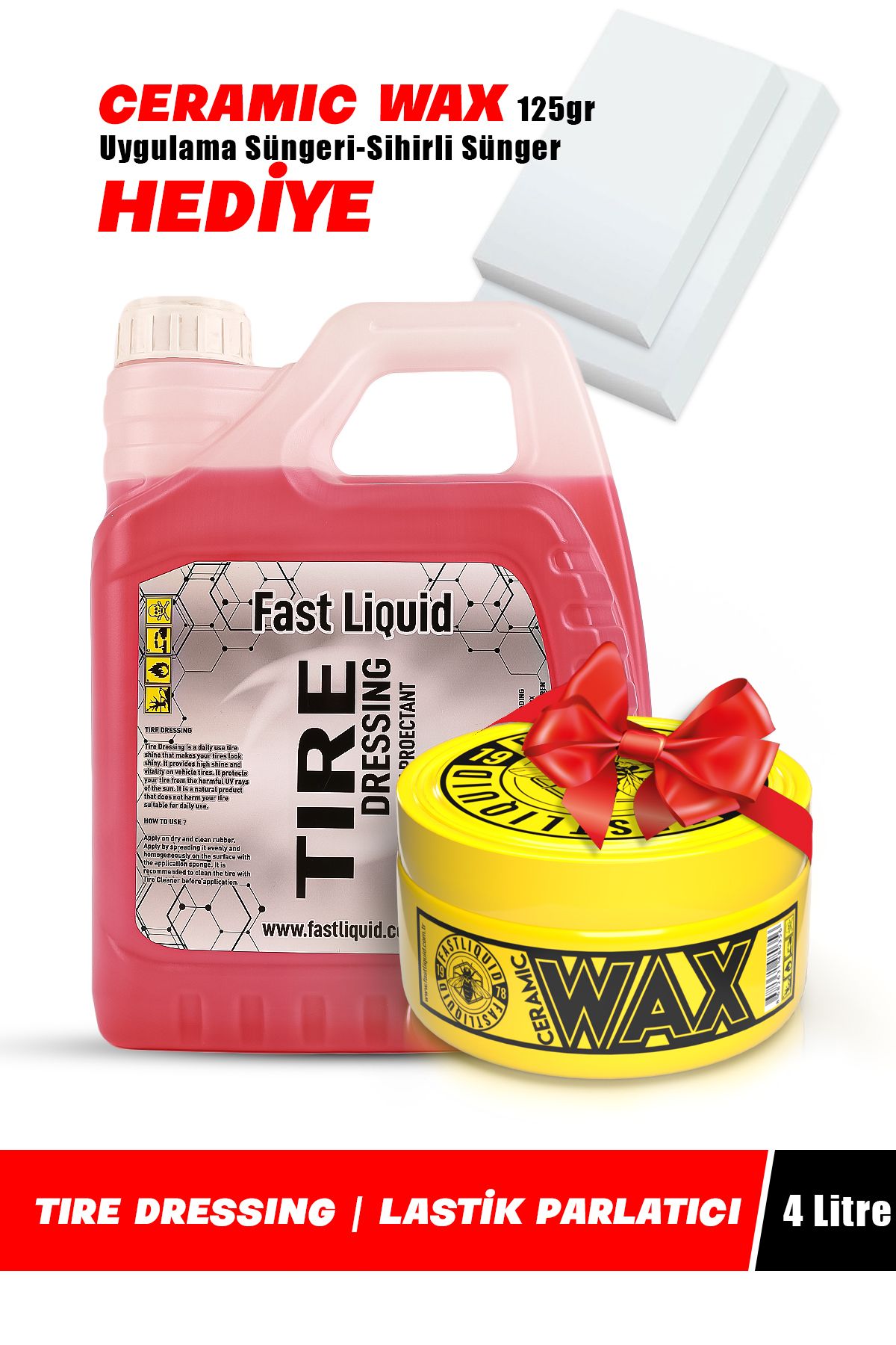 Fast Liquid Lastik Parlatıcı (TİRE DRESSİNG) 4 Litre Yüksek Parlaklık | Ceramic Wax Hediyeli 125 gr