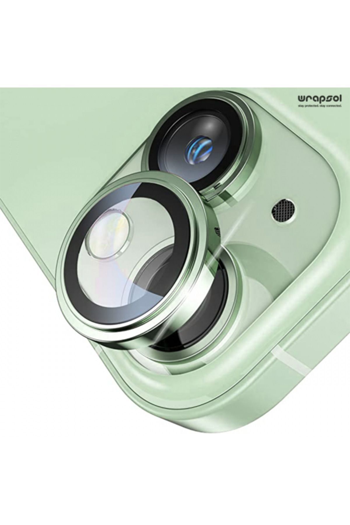Wrapsol iPhone 15 Yeşil Kamera Lens Koruyucu Kolay Uygulama Aparatlı