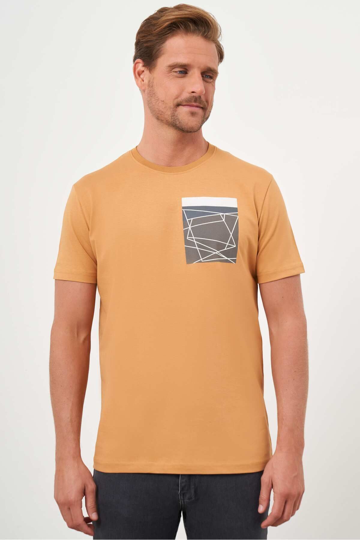 Morven Erkek Hardal Sarısı Trend Süprem Baskılı Bisiklet Yaka Dynamic Fit T-Shirt