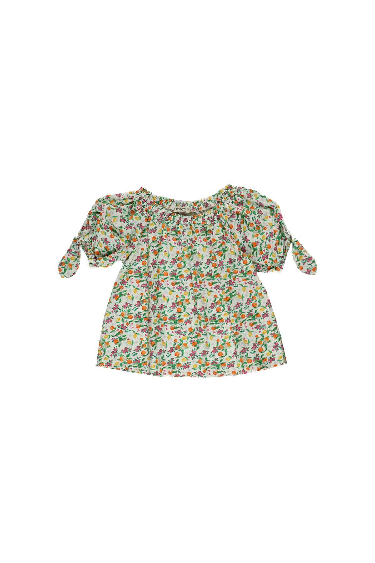 Panço Kız Çocuk Elastik Yakalı Desenli Bluz