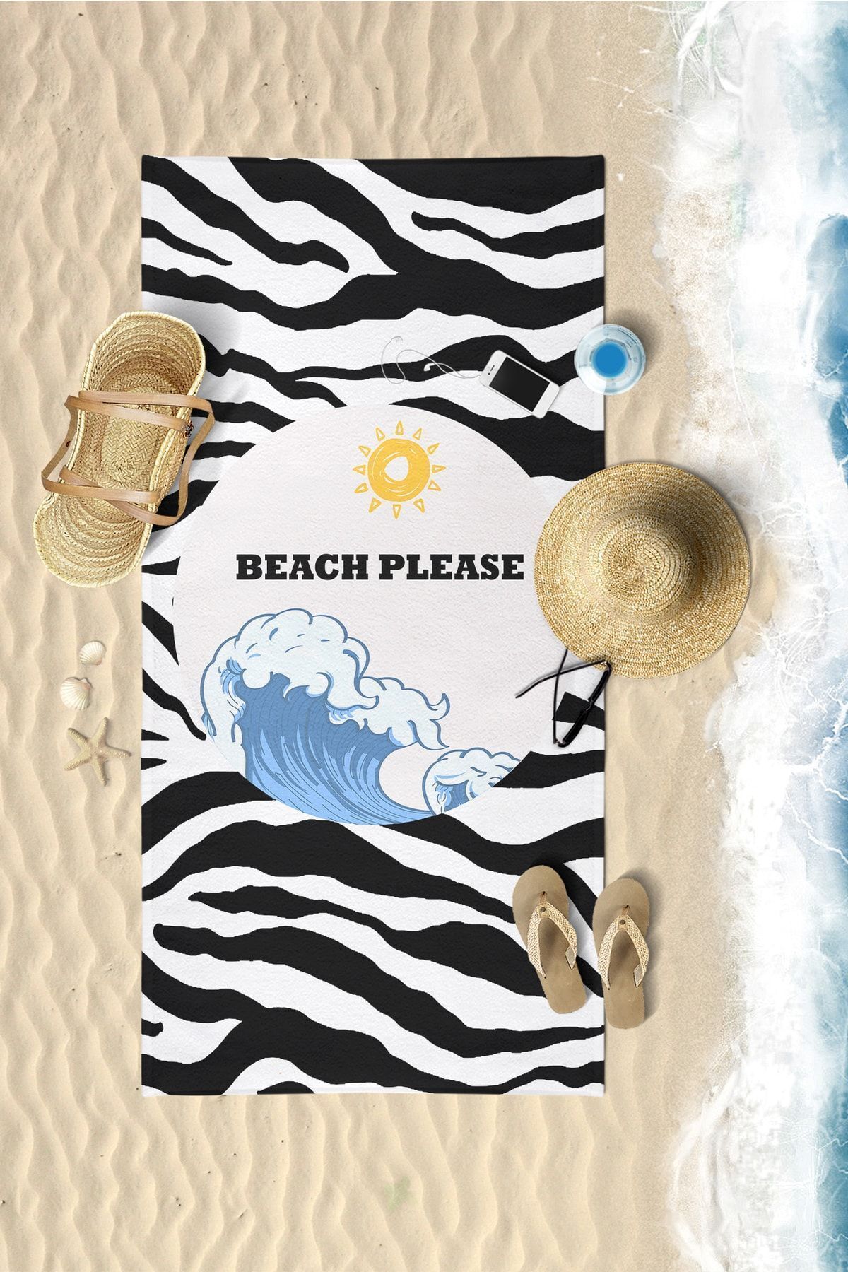 VevienHome Summer Sun Dijital Baskılı 75x150 Cm Plaj Havlusu