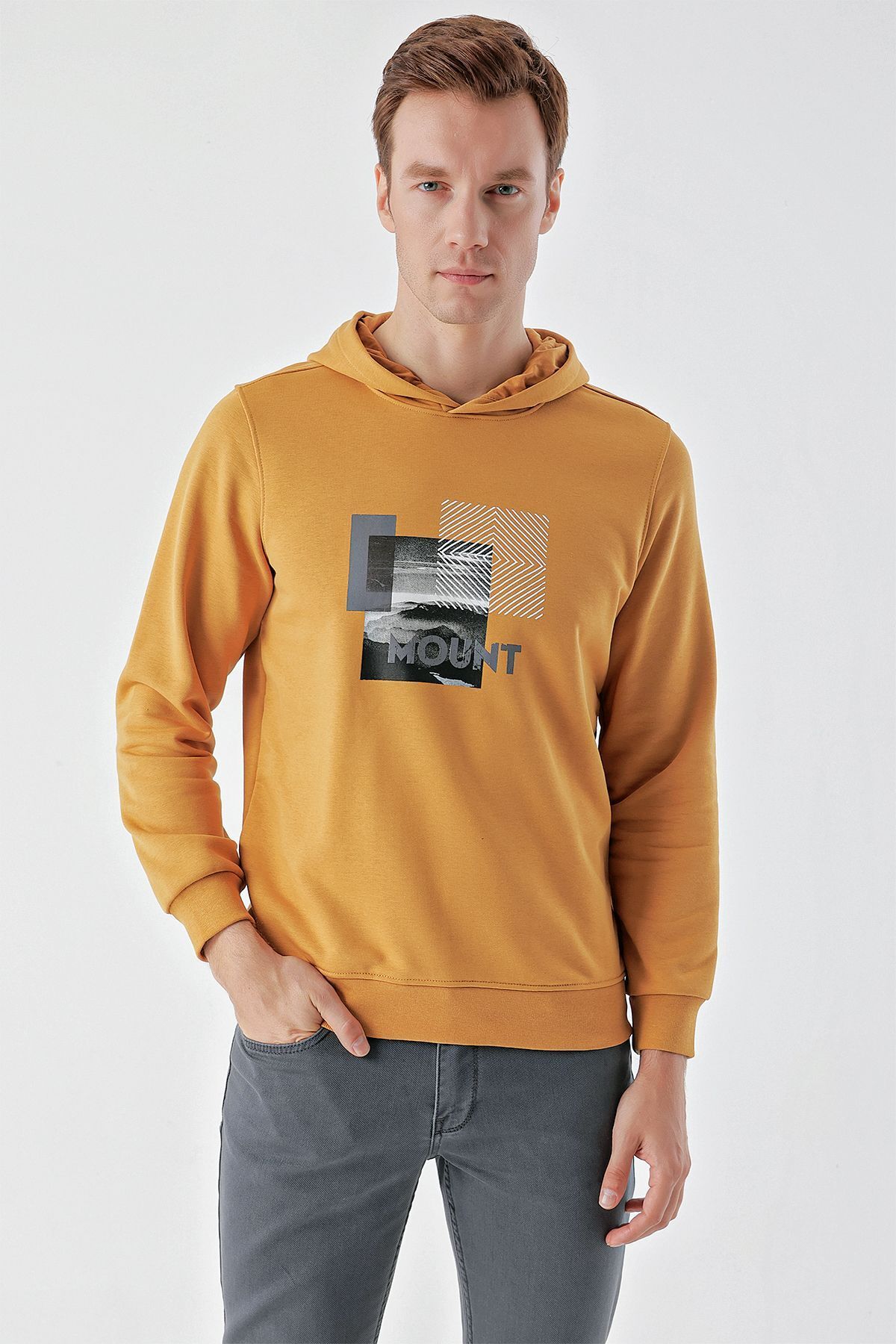 Morven Erkek Hardal Sarısı Trend Kapüşonlu Sweat-Shirt