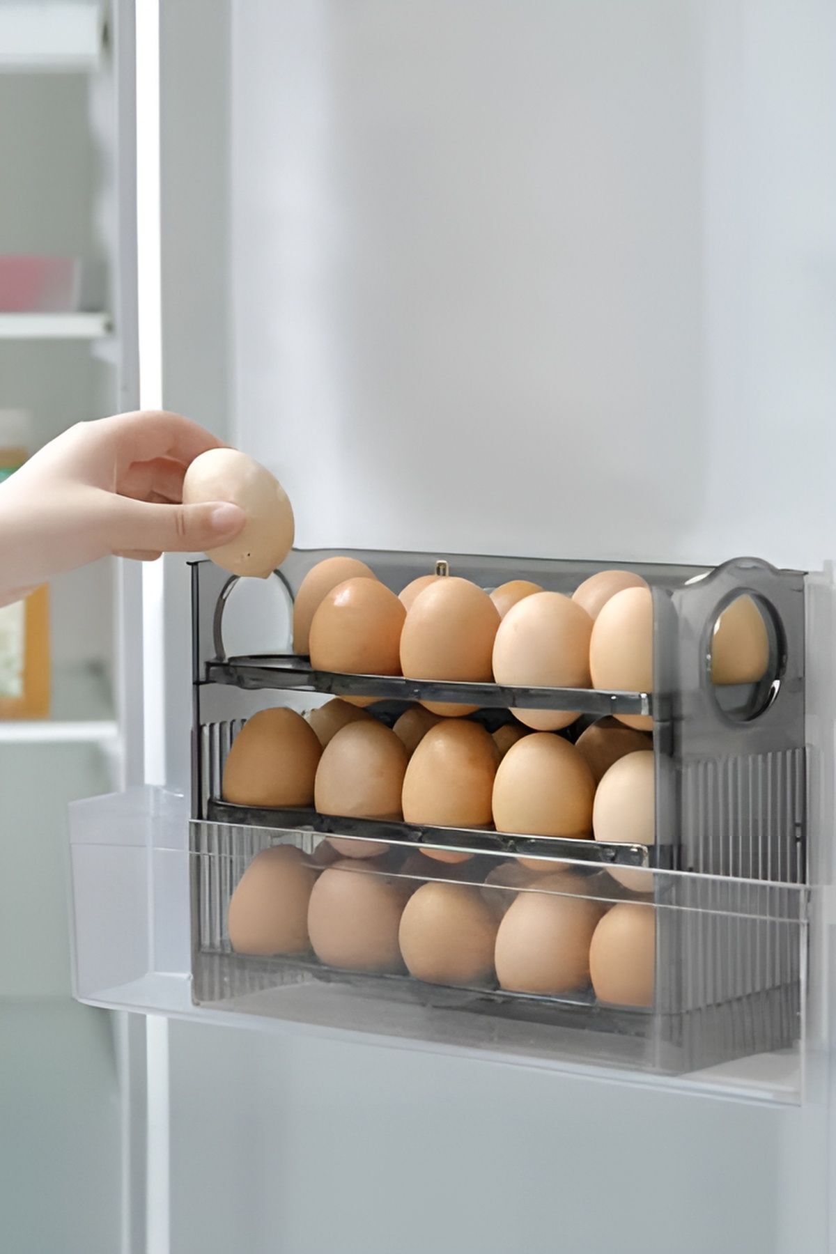 Eynel 3 Katlı Yumurtalık Buzdolabı Organizeri Saklama Kabı 30 Bölmeli Raflı Yumurta Kutusu Düzenleyici