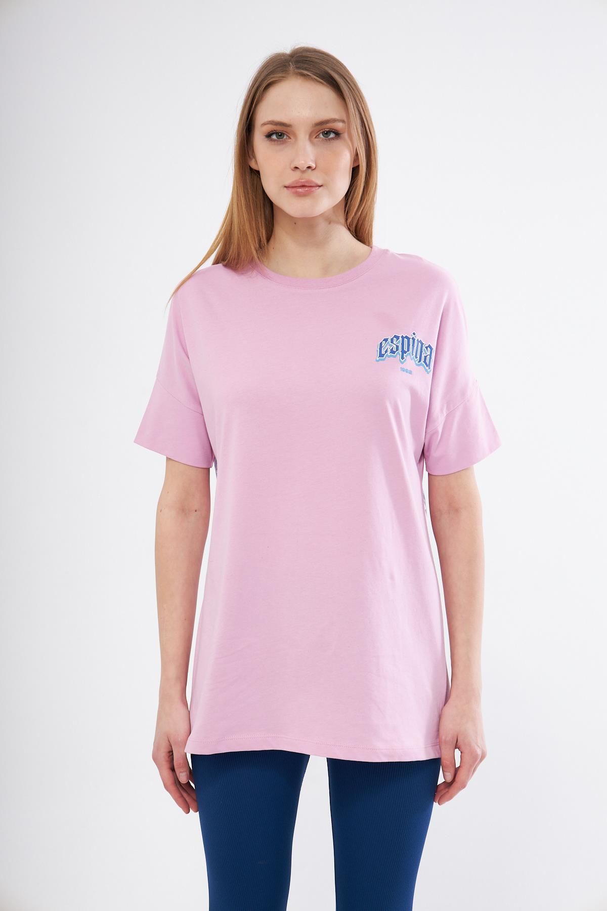 LİVE SPORT Kadın Ön Logo Ve Sırt Baskılı Pamuklu Oversize T-shirt - Pembe