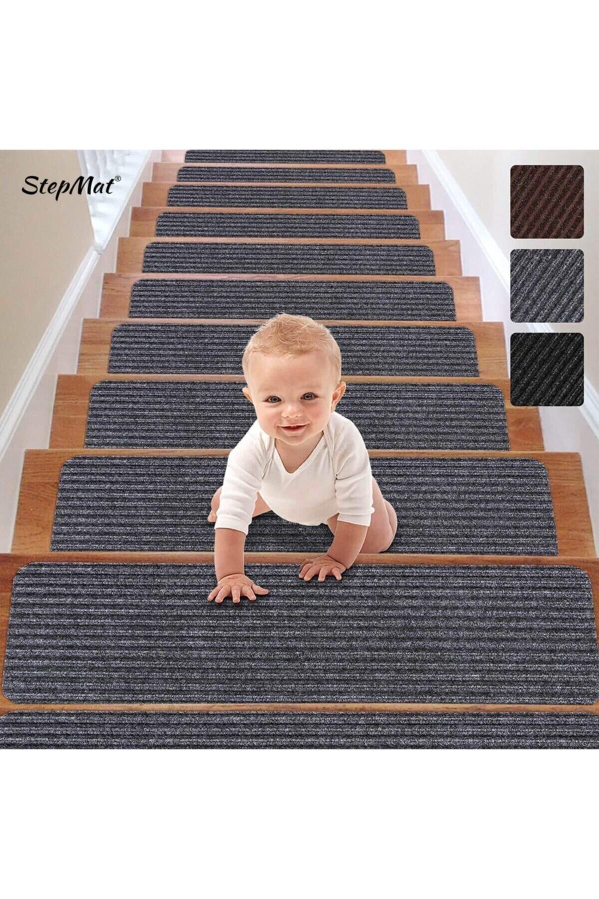 Stepmat Kare Kaymaz Tabanlı Ve Yıkanabilir Merdiven Basamak Halısı - Antrasit / Adet Olarak Satılır