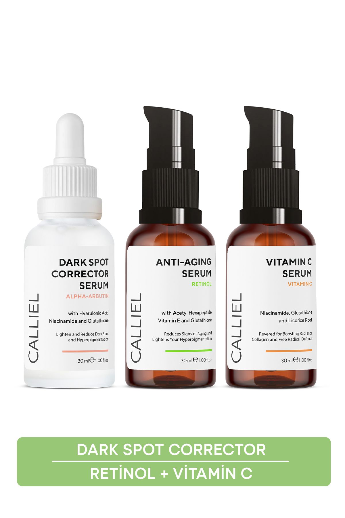 CALLİEL Dark Spot Corrector + Retinol + C Vitamin 3'lü Cilt Bakım Seti