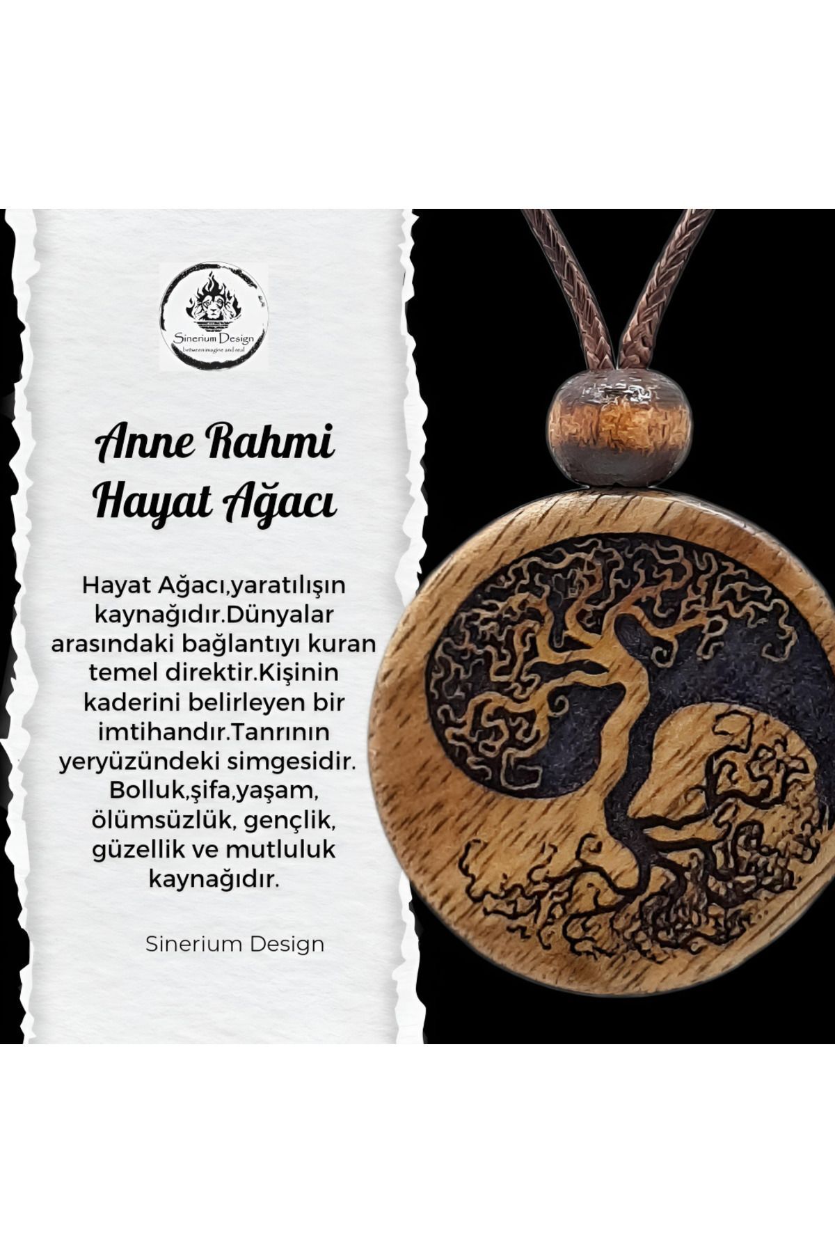 Sinerium Design Anne Rahmi Yin Yang Hayat Ağacı Kolye, Boncuklu Ahşap Kolye, Hayat Ağacı Kolye, Yaşam Ağacı Kolye
