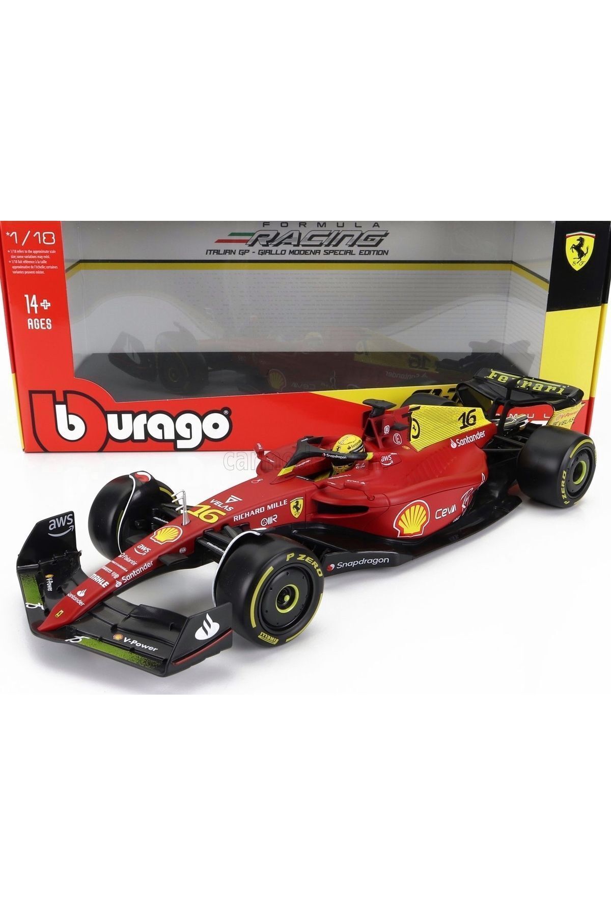 Burago Formula 1 Ferrari F1-75 Charles Leclerc 1/18 Diecast Model Koleksiyon Araba