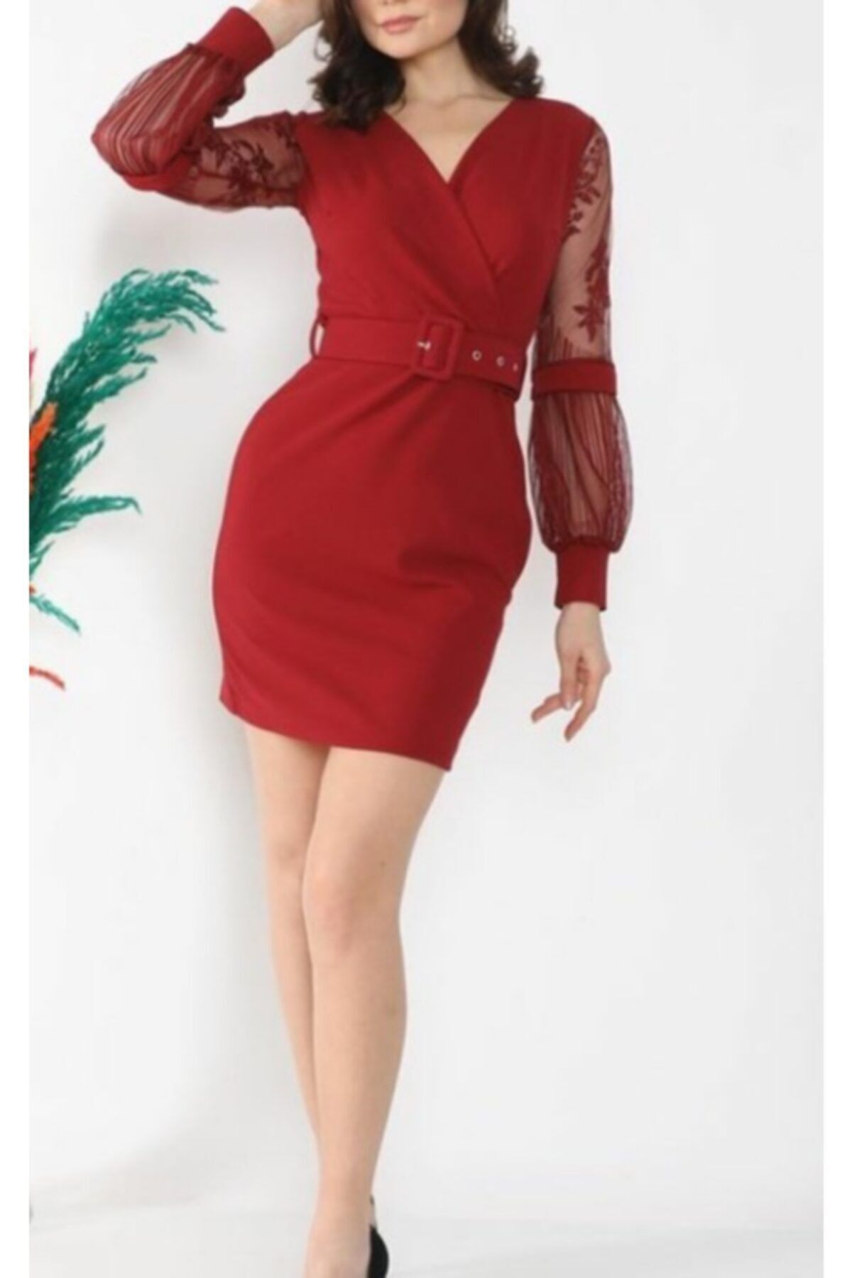 Miss Selens Kadın Bordo Elbise
