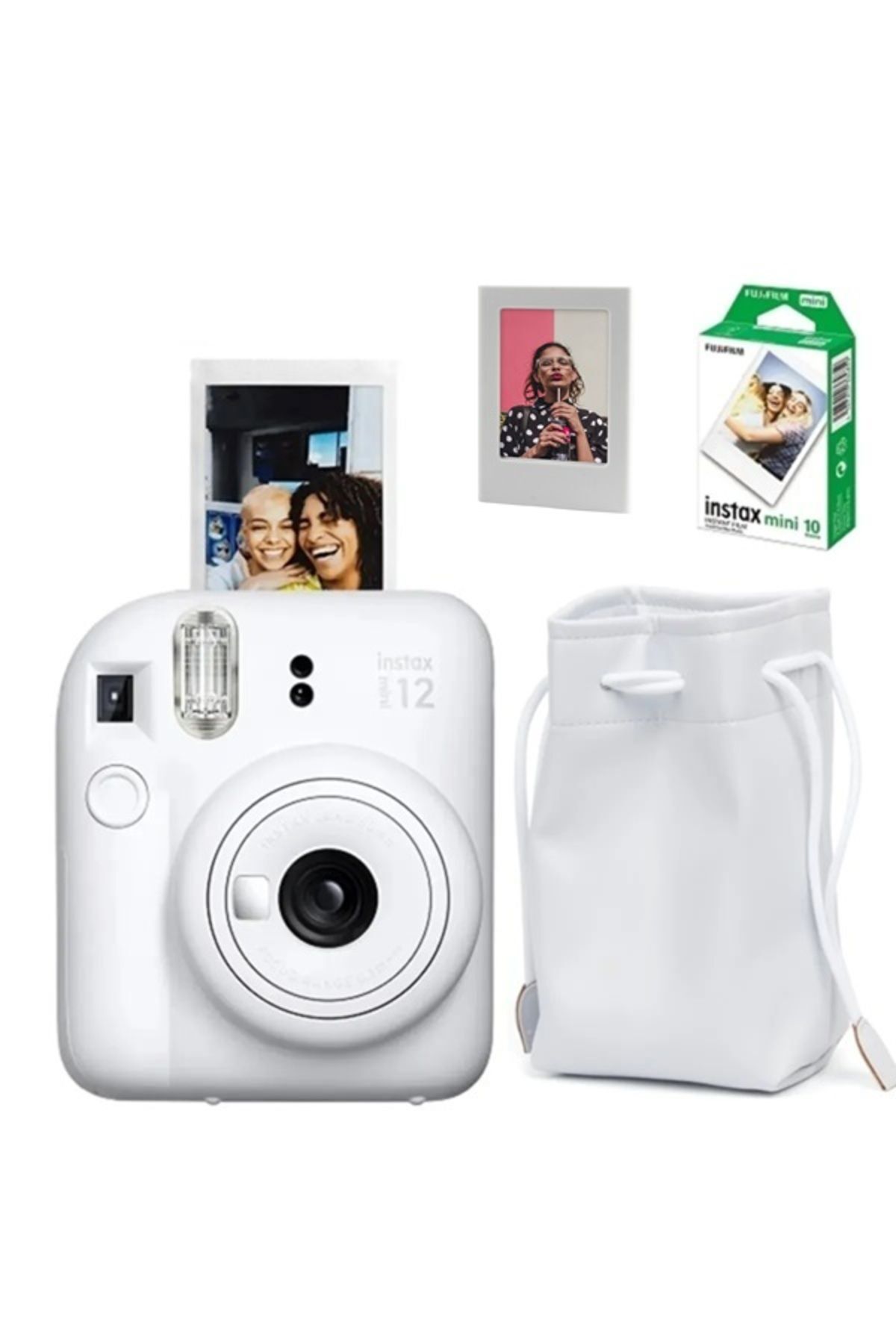 Fujifilm Instax Mini 12 Fotoğraf Makinesi-10 Lu Film-büzgülü Çanta Ve Mıknatıslı Çerçeve Seti 2 Beyaz