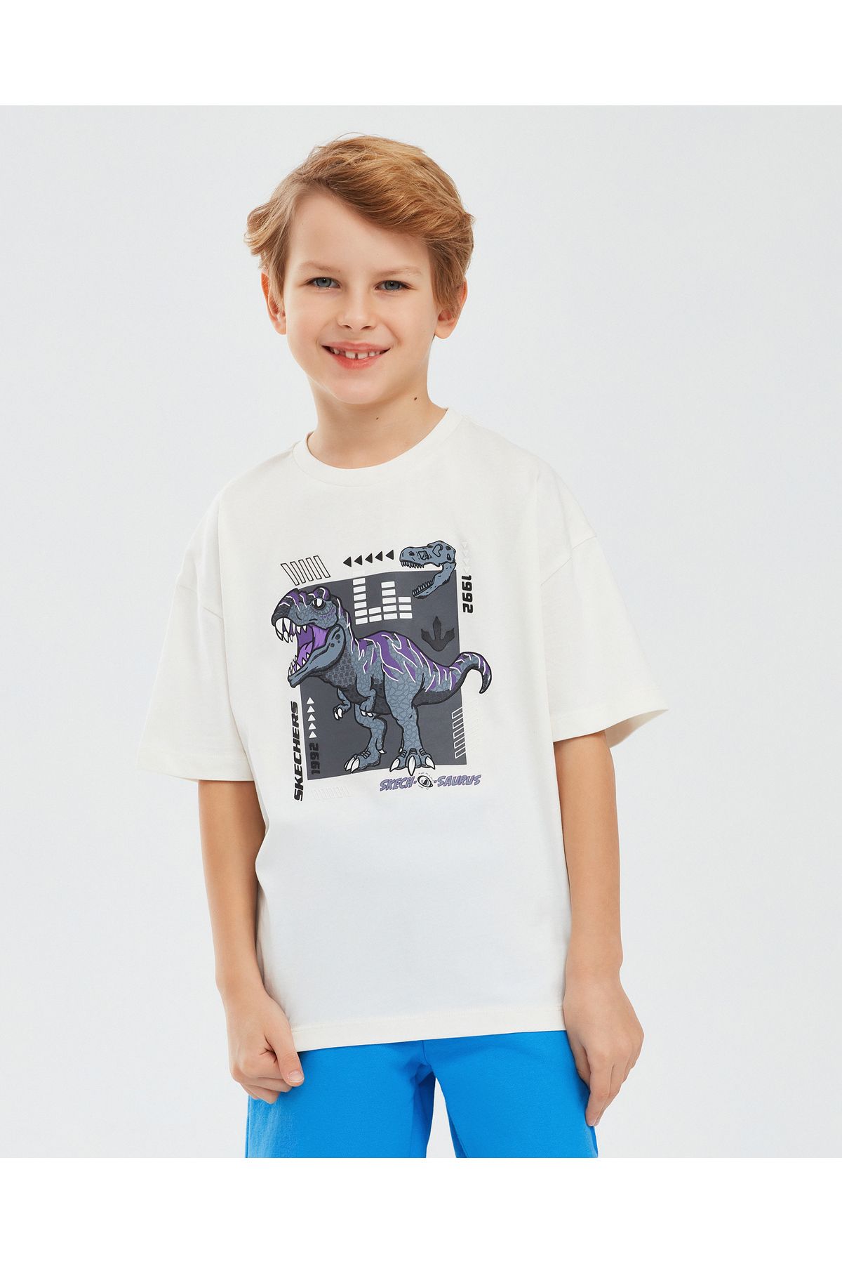Skechers Graphic Tee B Short Sleeve Büyük Erkek Çocuk Beyaz Tshirt Sk241085-102