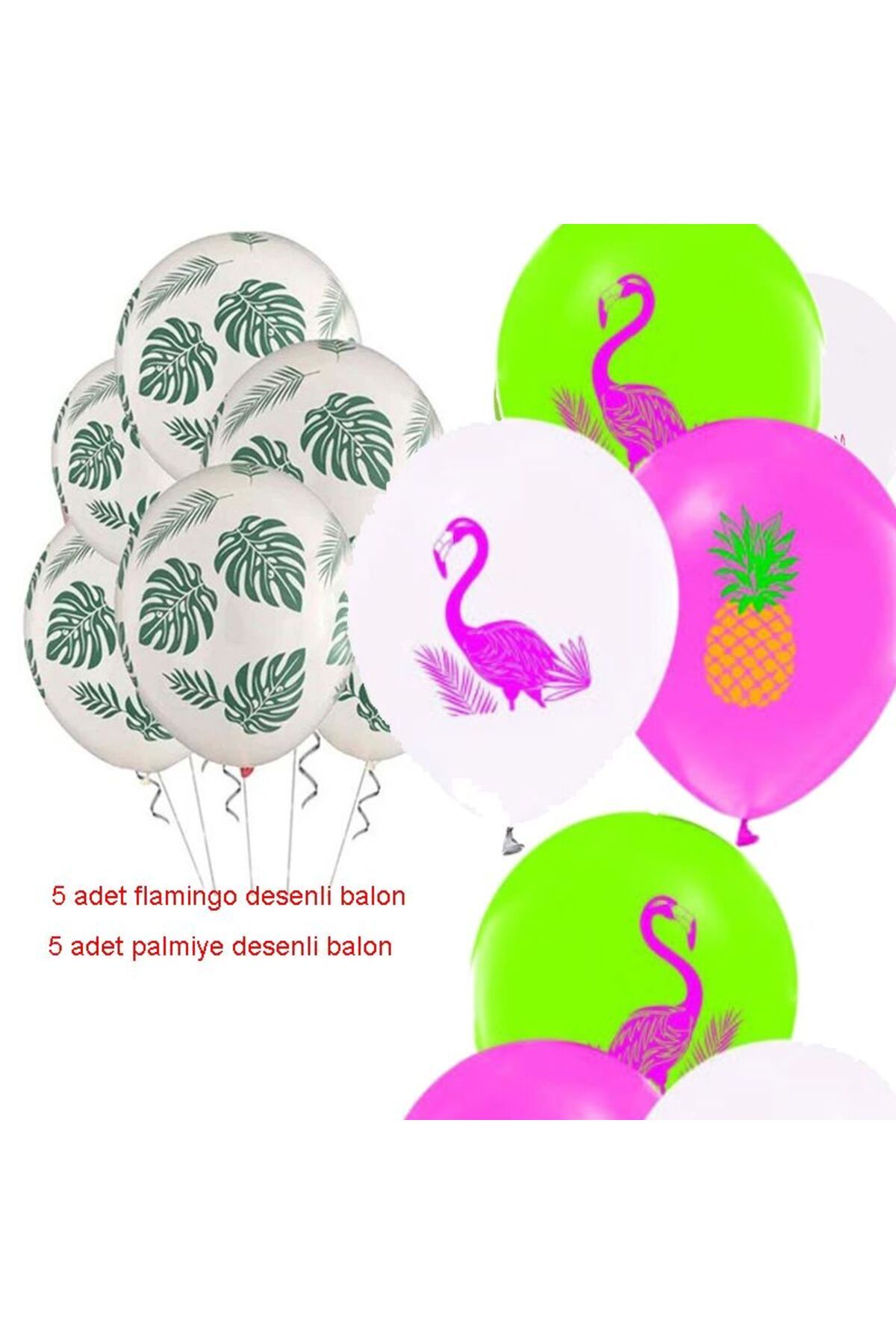 partidolu Hula Hawai Partisi Ananas Flamingo Ve Palmiye Baskılı Latex Balon 10 Adet