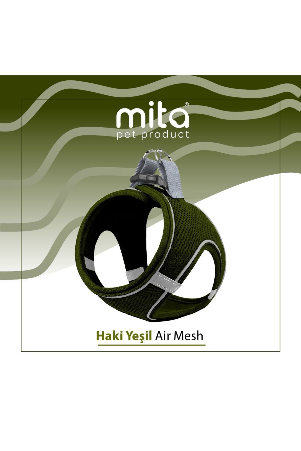 Mita Pet Mita Air Mesh Kedi Köpek Göğüs Tasması Çift Reflektörlü, Terletmeyen Haki / khaki 3xs