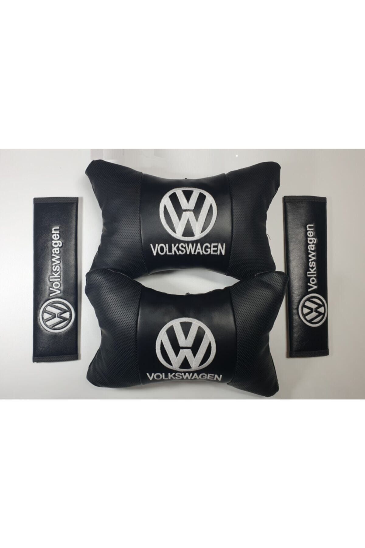 Volkswagen Beyaz Deri Yastık + Kemer Pedi -  Konfor Seti 2'li