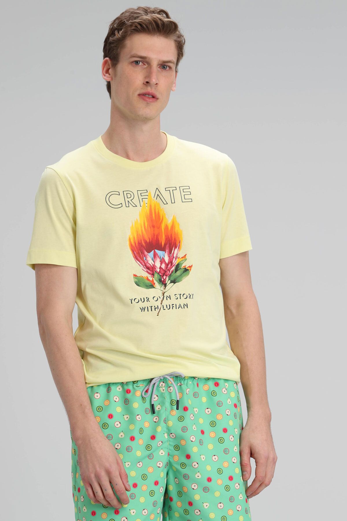Lufian Bams Modern Grafik T- Shirt Sarı