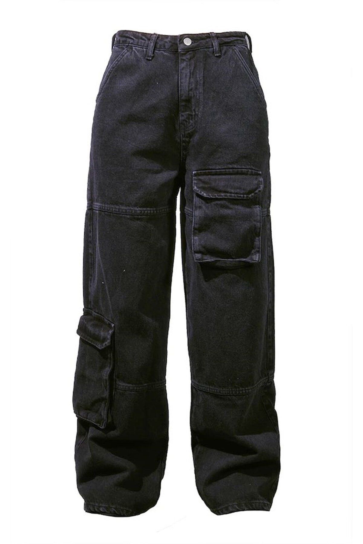 Touz Moda Y2k Recycled Black Cargo Pocket Wıde Leg Jean