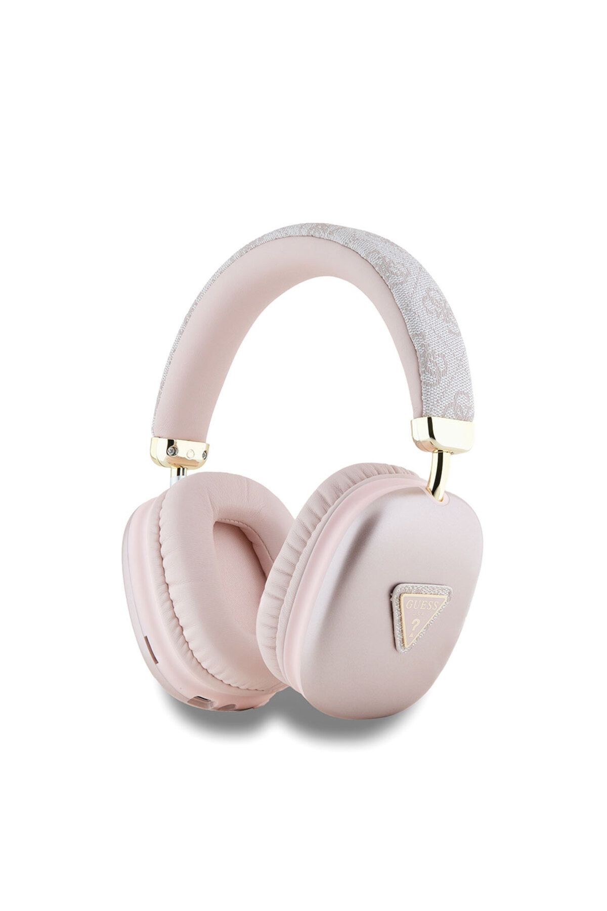 Guess Lisanslı Kulak Üstü Bluetooth Kulaklık Guess PU 4G Desenli Üçgen Logolu V5.3 Pembe