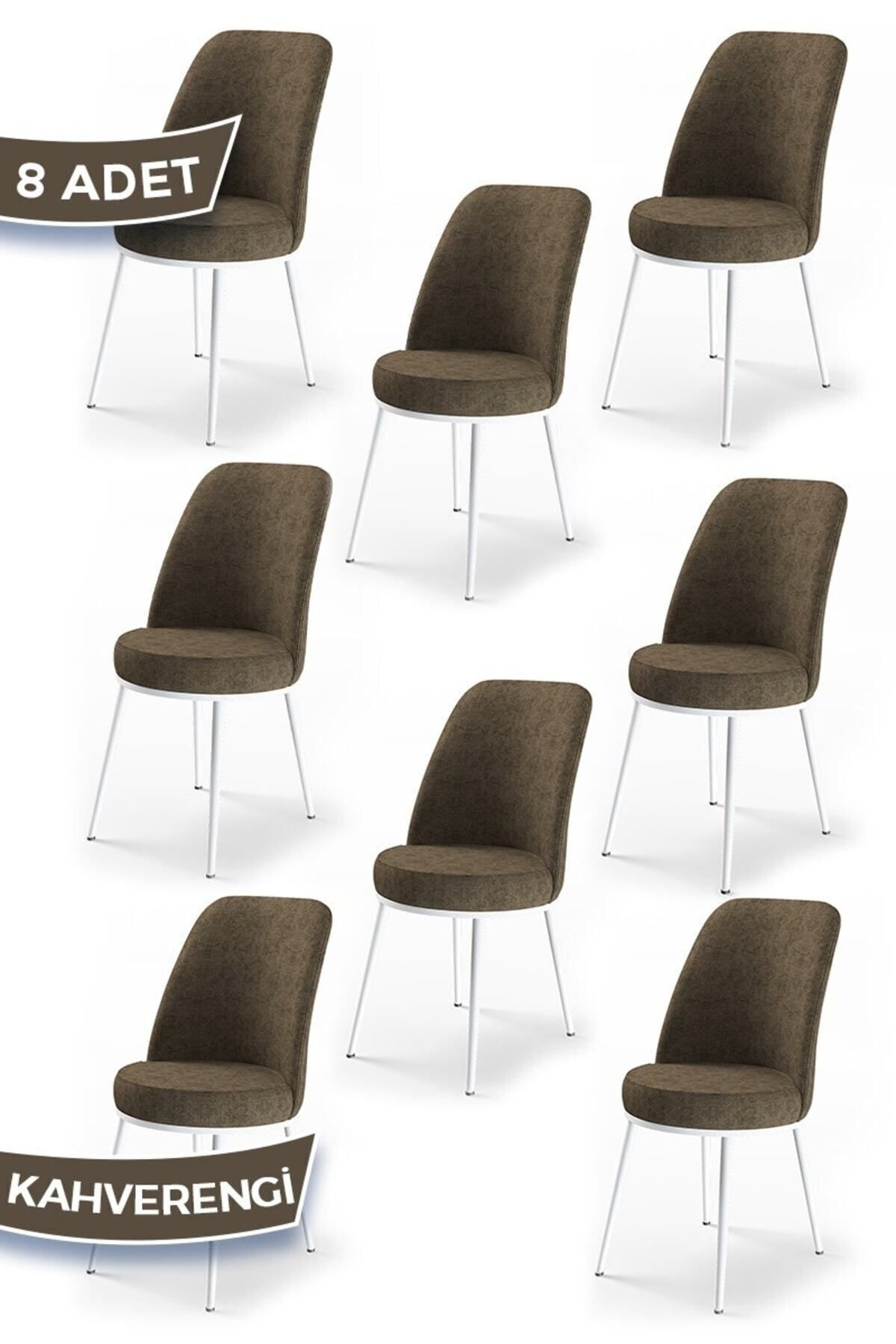Canisa Dexa Serisi, Üst Kalite Mutfak Sandalyesi, Metal Beyaz Iskeletli, 8 Adet Kahve