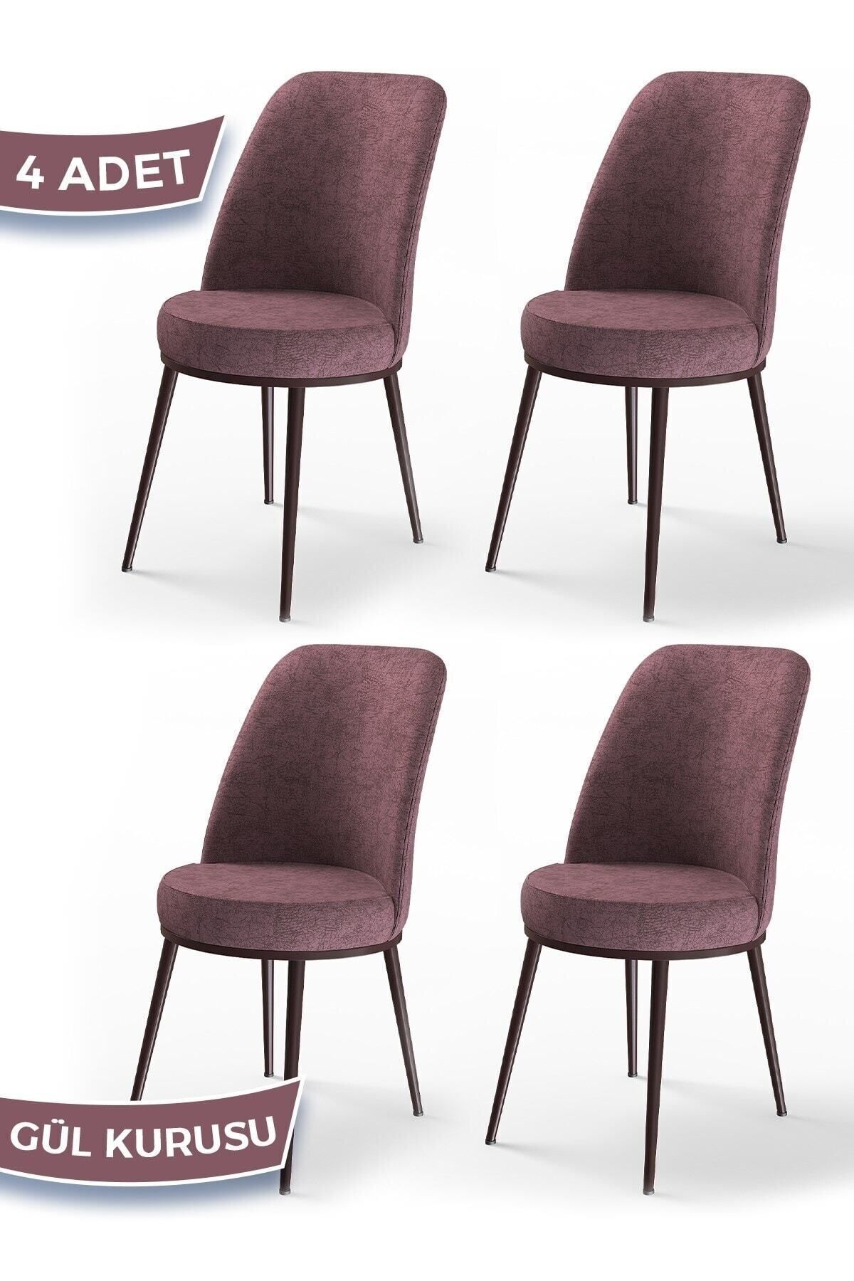 Canisa Concept Dexa Serisi, Üst Kalite Mutfak Sandalyesi, Metal Kahverengi Iskeletli, 4 Adet Gülkurusu Sandalye