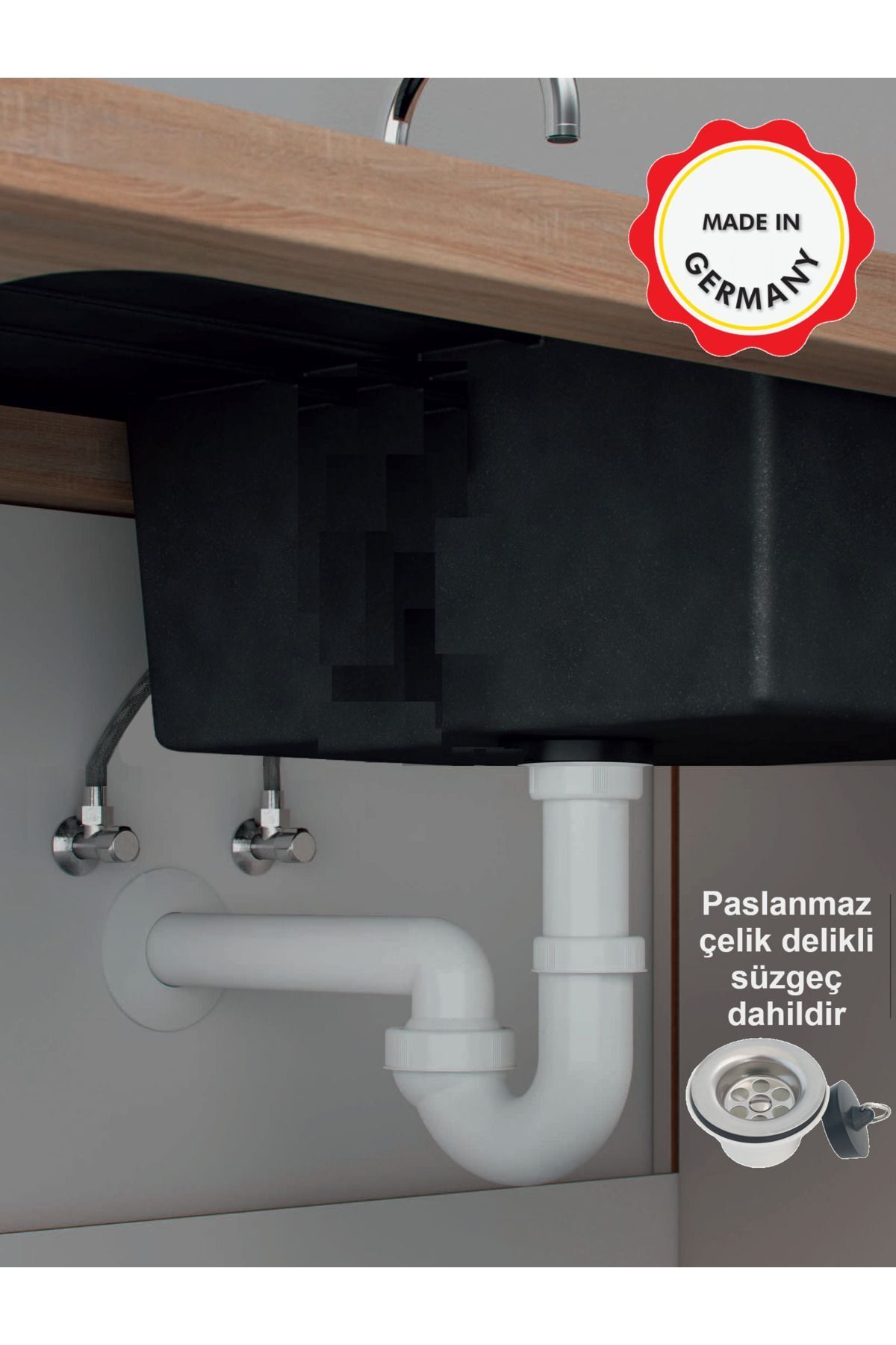 Dallmer Koku önleyici lavabo sifonu evye sifonu 100/0, süzgeçli, kolay uygulanır mafsallı 40lık çıkış borulu