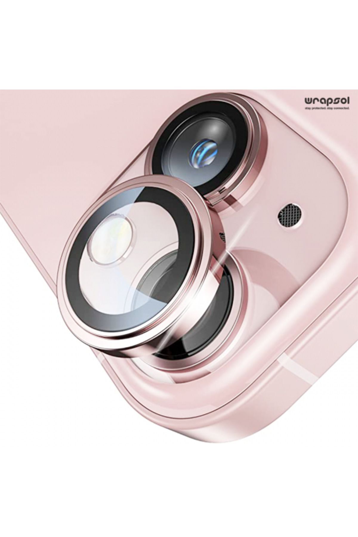 Wrapsol iPhone 15 Pembe Kamera Lens Koruyucu Kolay Uygulama Aparatlı