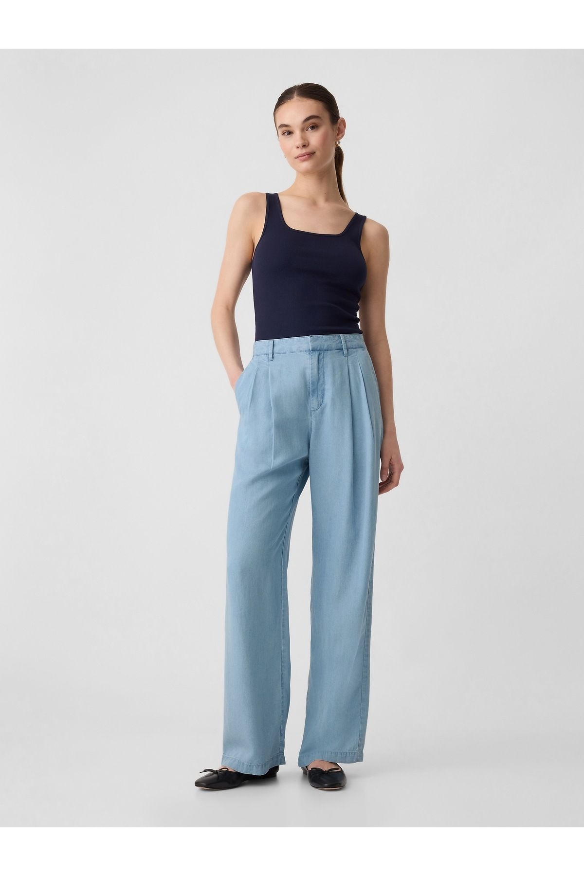 GAP Kadın Mavi Tencel™ Lyocell Easy Wide-leg Pantolon