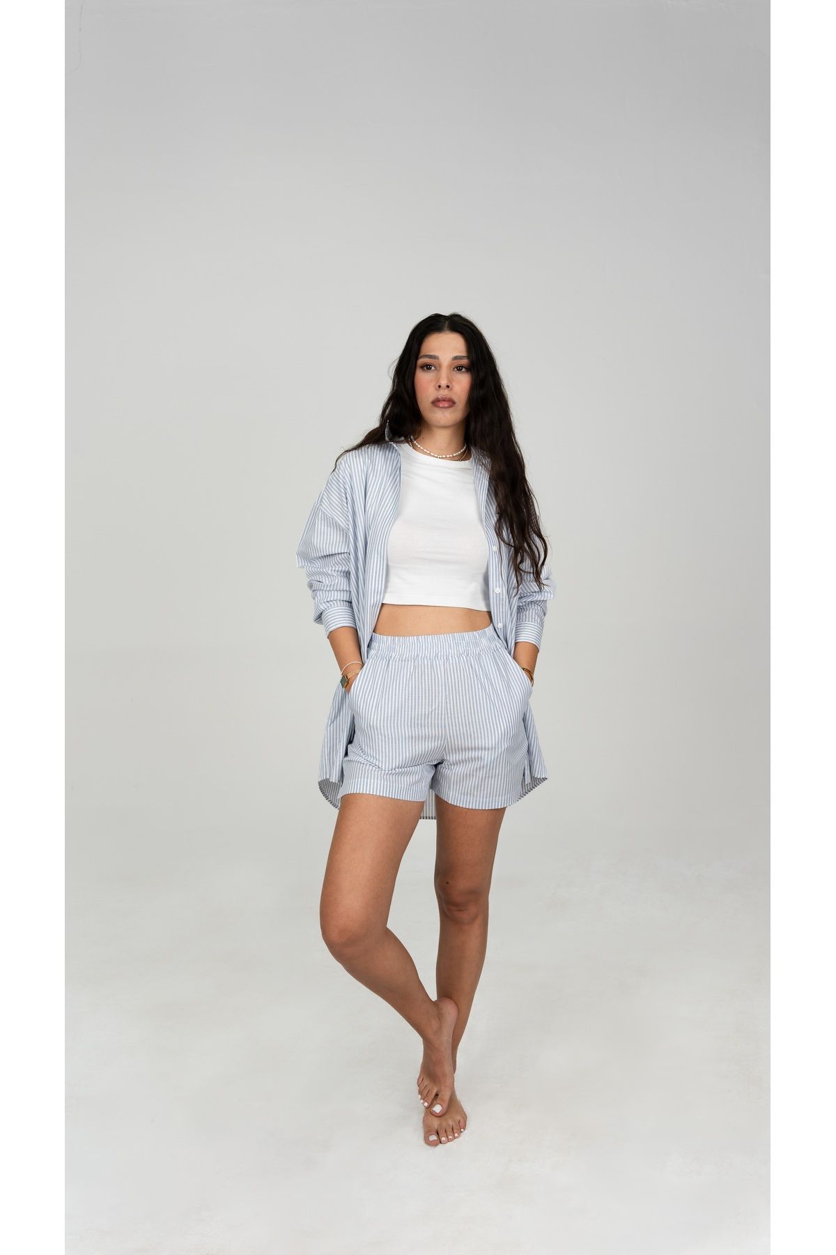zxello Hera Çizgili Poplin Şort