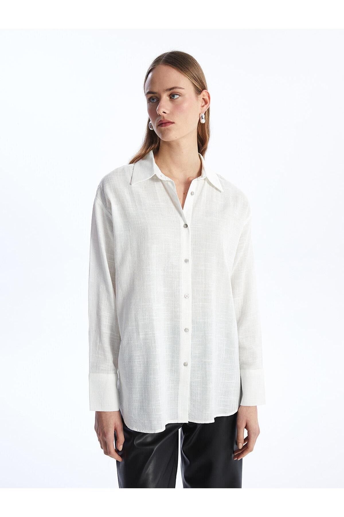 LC Waikiki LCW Vision Düz Uzun Kollu Oversize Kadın Gömlek